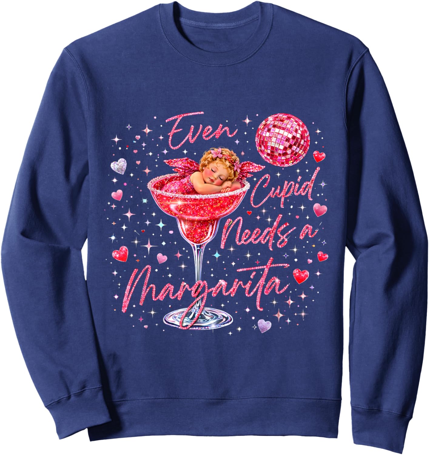 Valentine Romantic Even Cupid Need Margarita Retro Trendy Sweatshirt - Sweatshirt | Navy