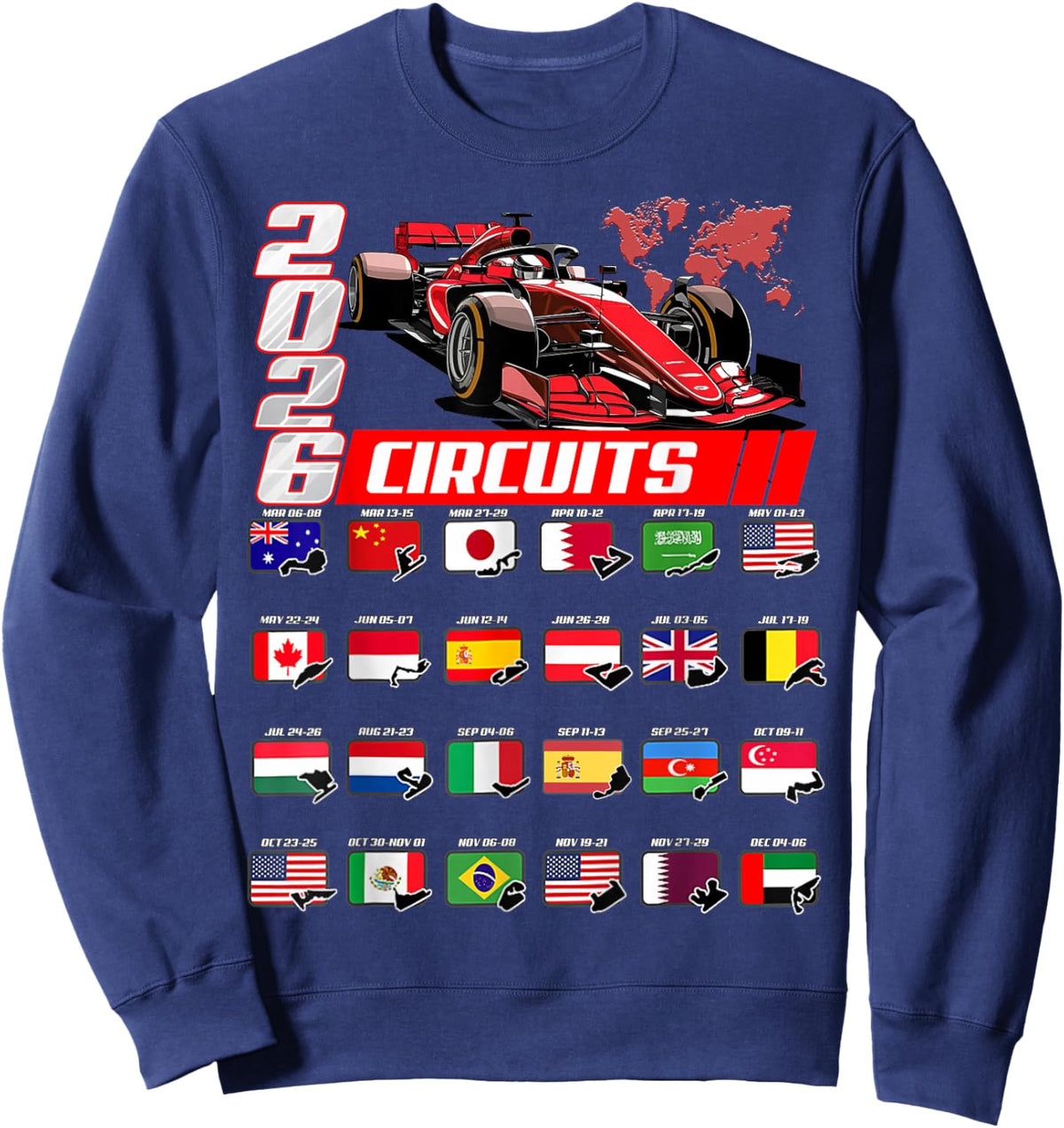Racing Car Silhouette 2026 Calendar Sweatshirt - Sweatshirt | Navy