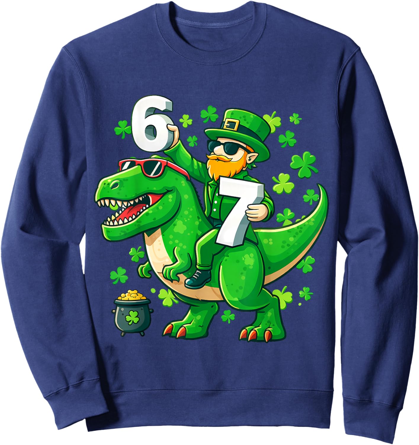 Six Seven Meme 67 St Patricks Day Trex Boys Kid Dinosaur 6 7 Sweatshirt - Sweatshirt | Navy