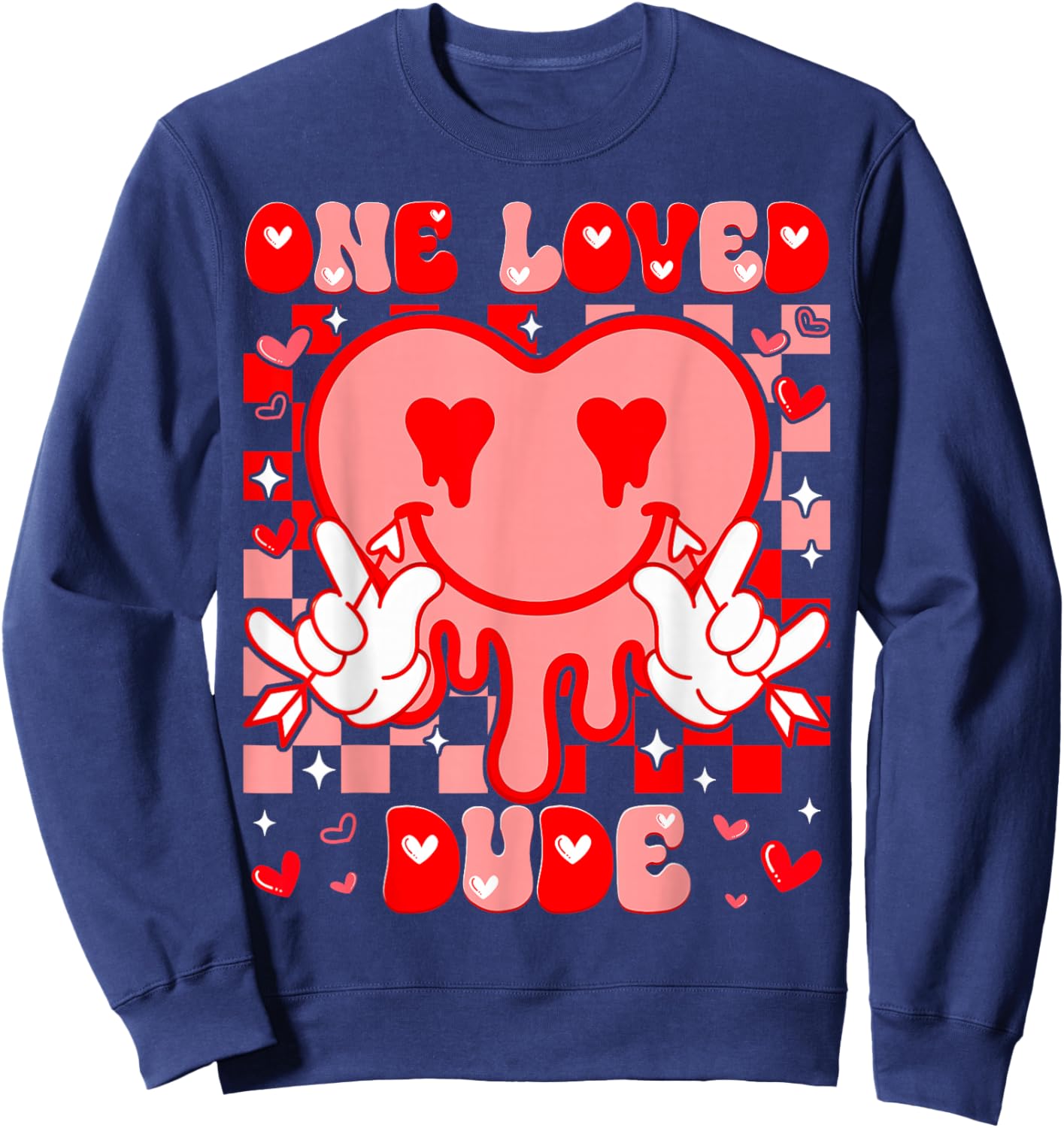 One Love Dude Heart Dripping Peace Sign Valentine Men Boy Sweatshirt - Sweatshirt | Navy