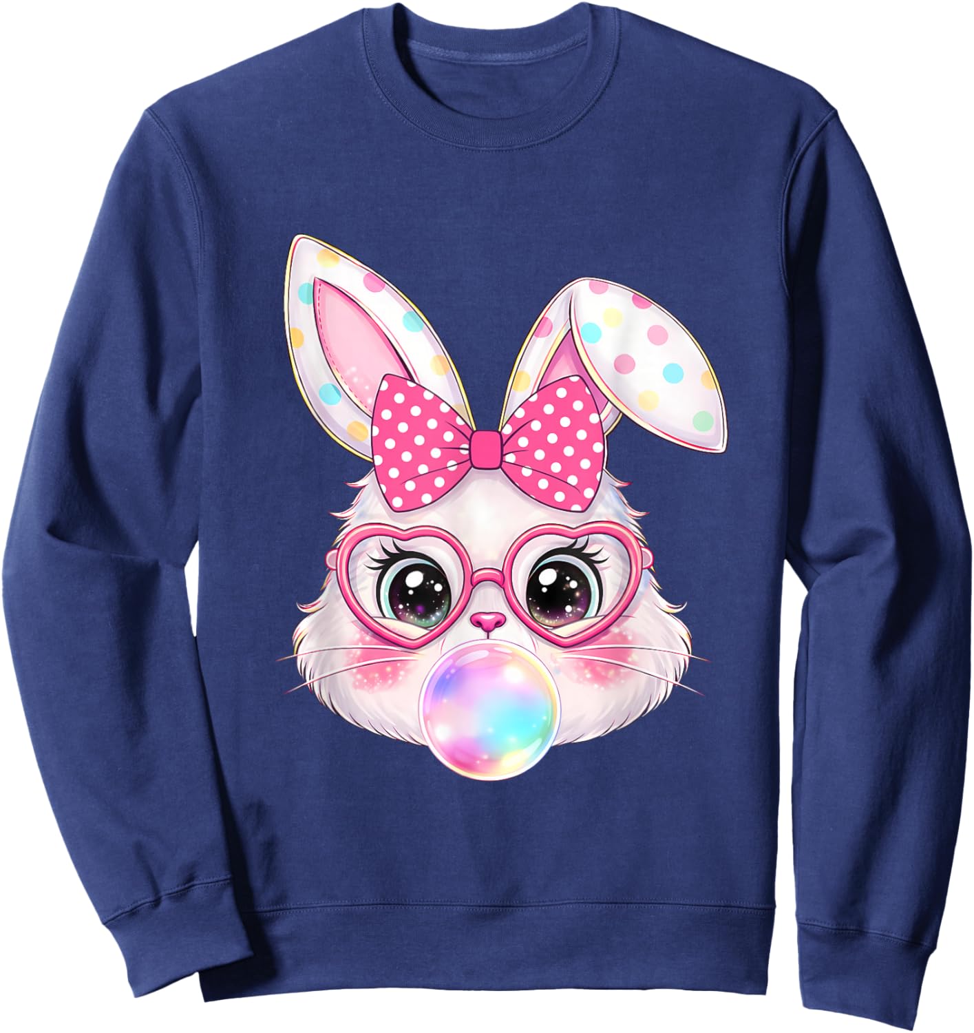 Retro Easter Bunny Bubble Gum Heart Glasses Spring Girls Sweatshirt - Sweatshirt | Navy