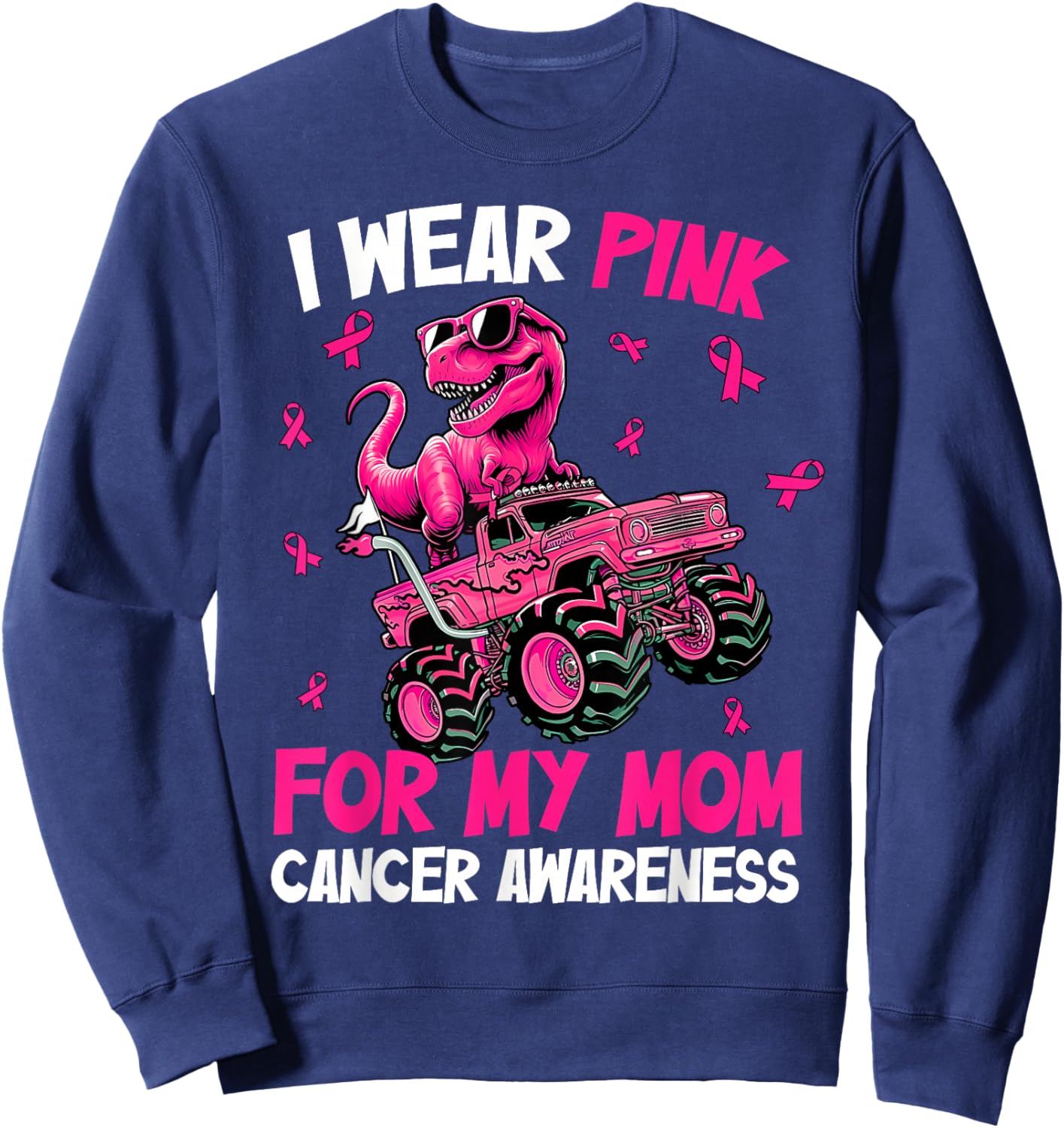 I Wear Pink for My Mom Breast Cancer Awareness Dinosaur Kids Sweatshirt - Sweatshirt | Navy