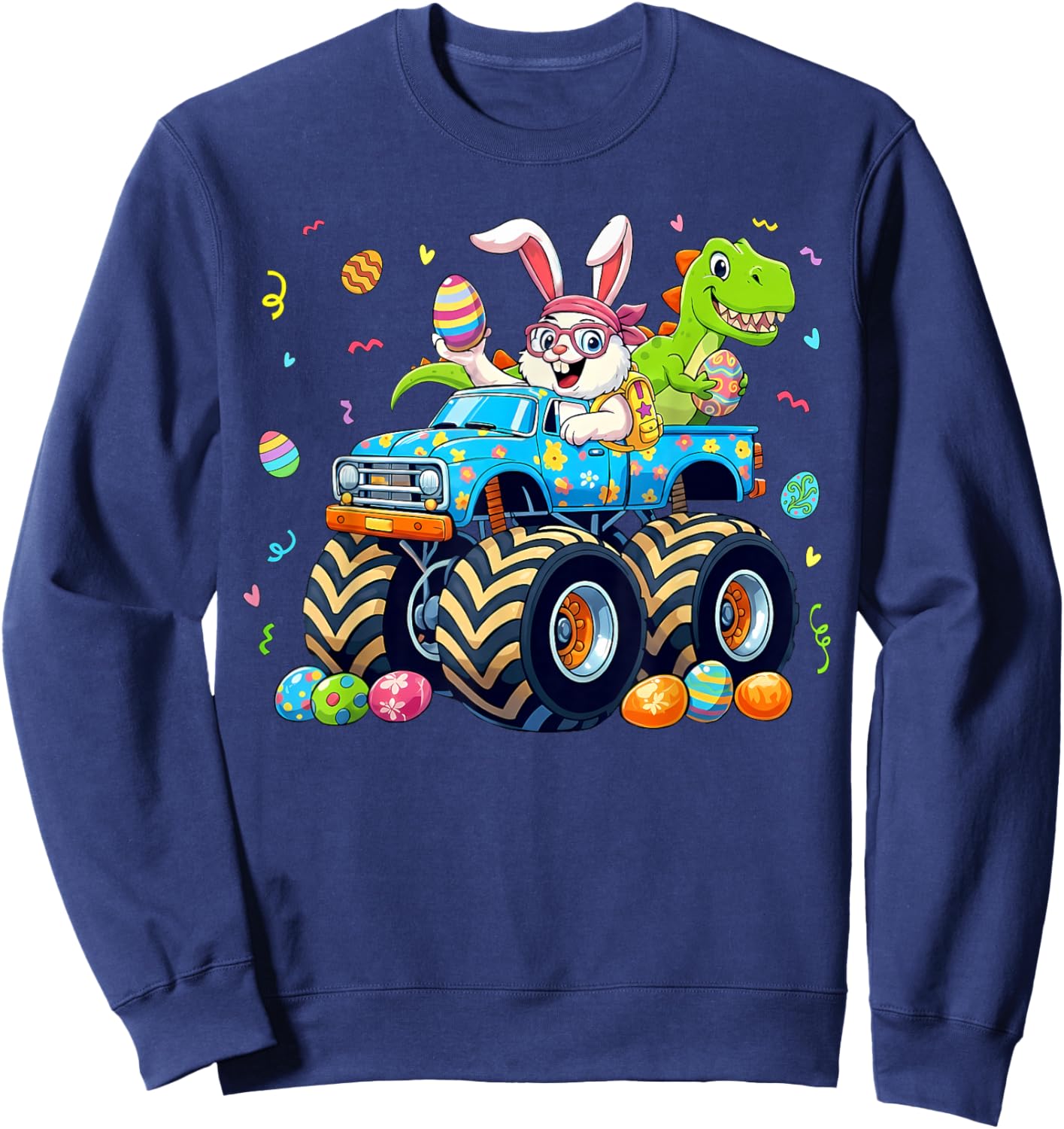 Bunny T-Rex Easter Day Monster Truck Funny Dino Boys Kids Sweatshirt - Sweatshirt | Navy