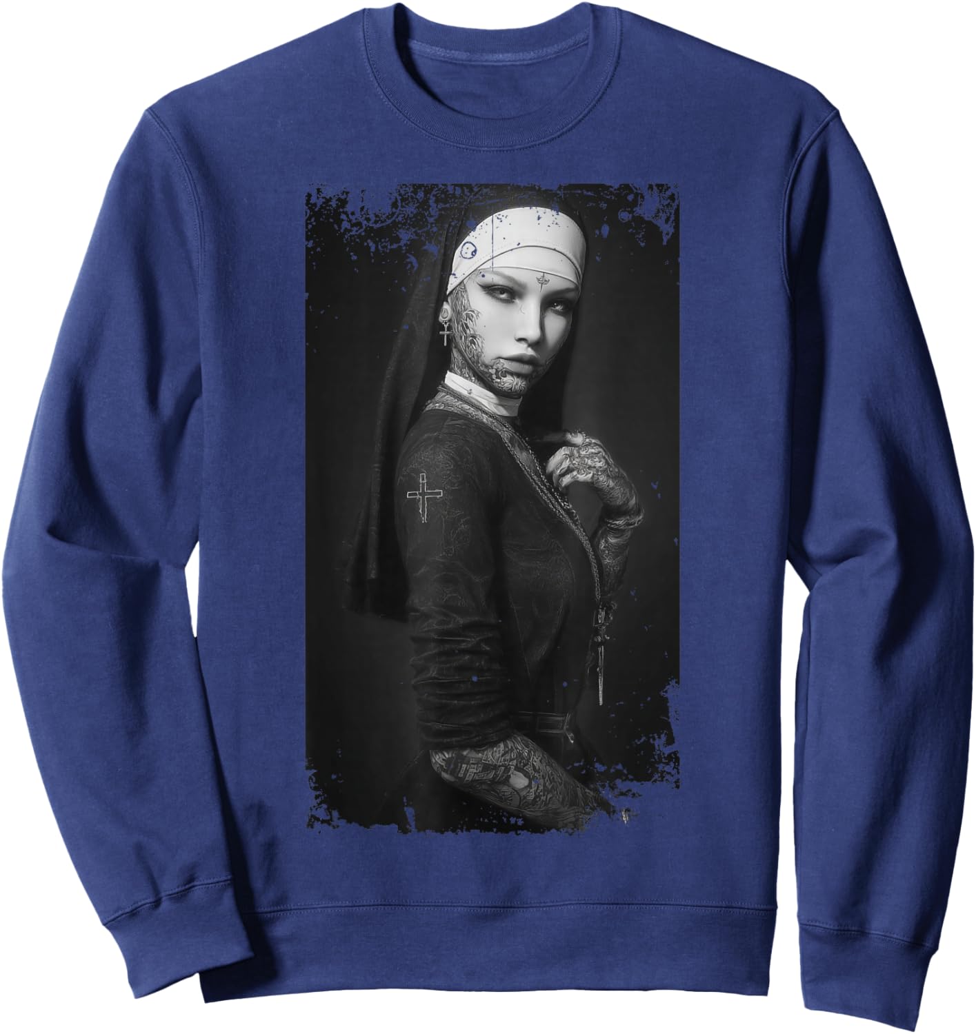 Gothic Nun Dark Tattoos Occult Horror Sweatshirt - Sweatshirt | Navy