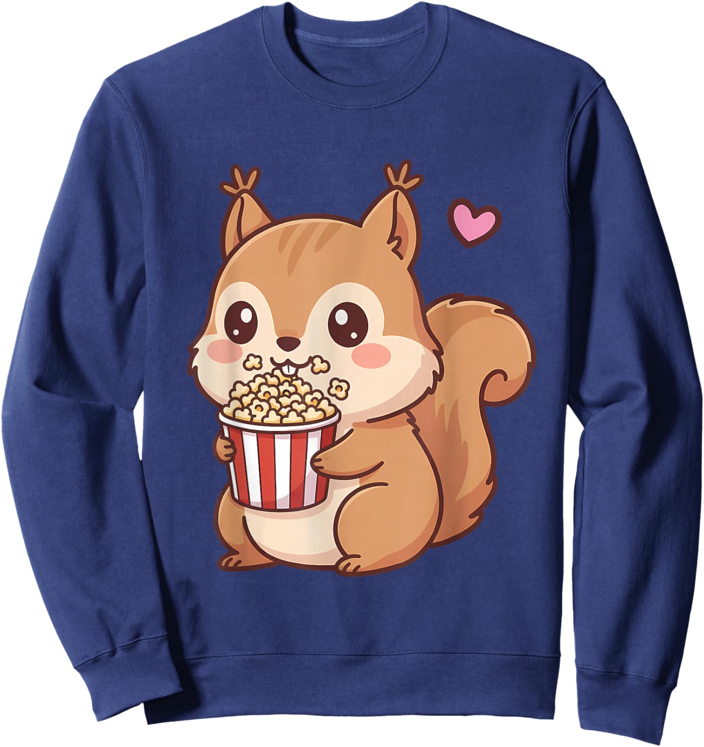 Cute Squirrel Kawaii Anime Style Eating Popcorn Lover Sweatshirt - Sweatshirt | Navy