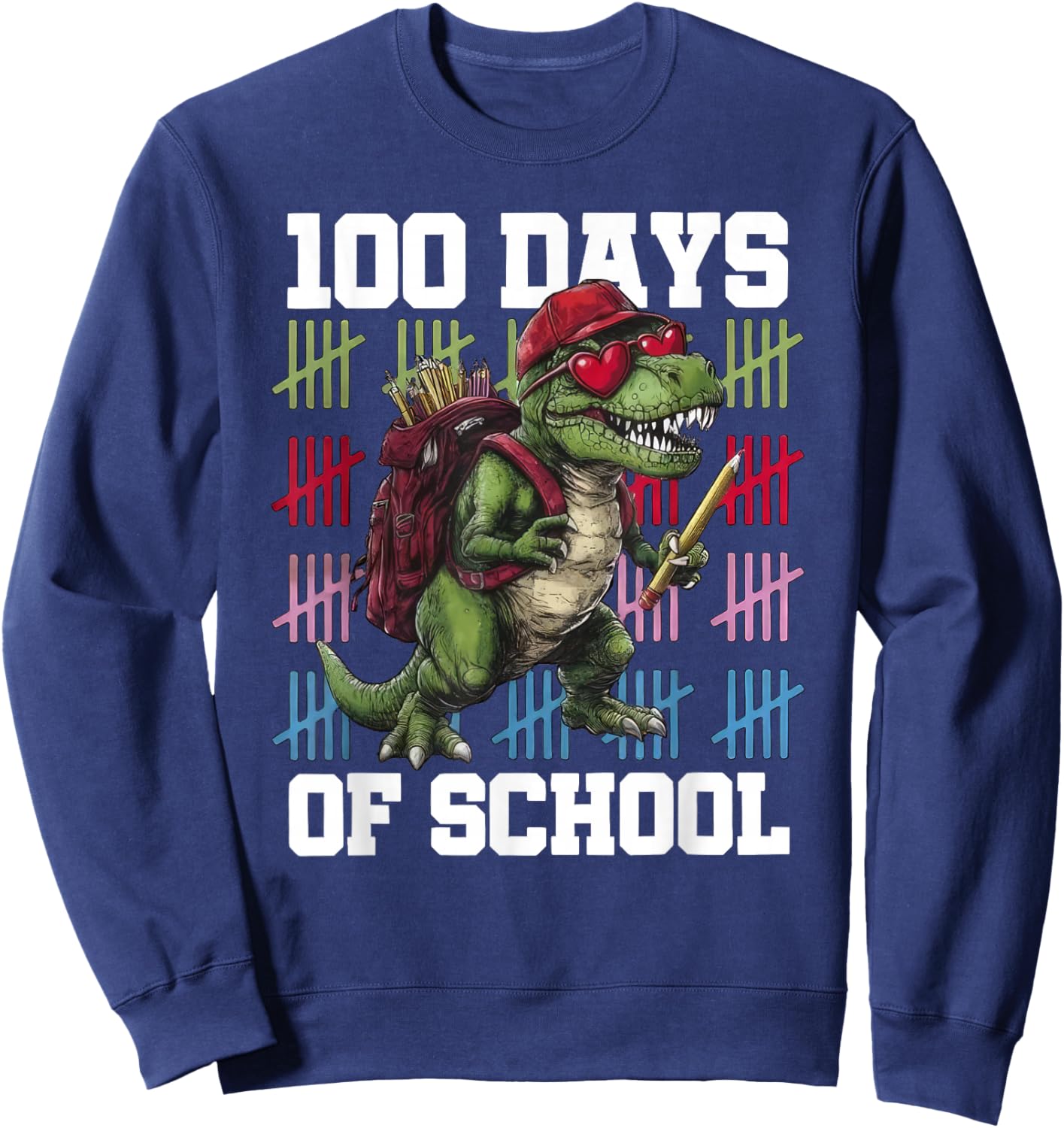 100 Days of School Dinosaur 100 Days Smarter 100th Day Kids Sweatshirt - Sweatshirt | Navy