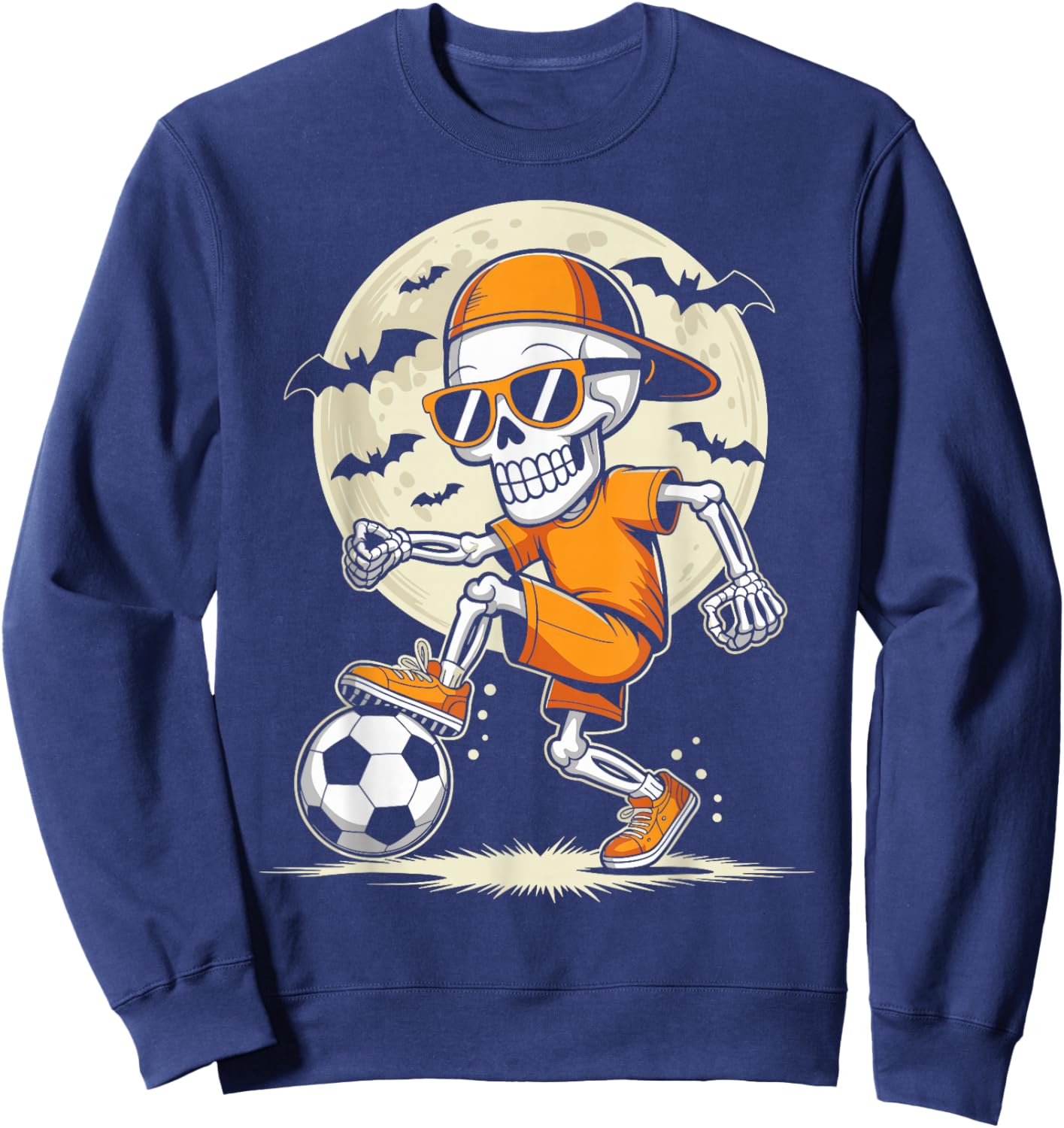 Funny Cartoon Skeleton Halloween Soccer Player Boys Kids Sweatshirt - Sweatshirt | Navy