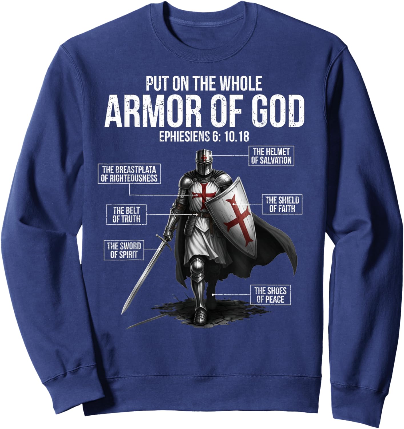 Full Armor of God Men Women Kids Christian Bible Verse Sweatshirt - Sweatshirt | Navy