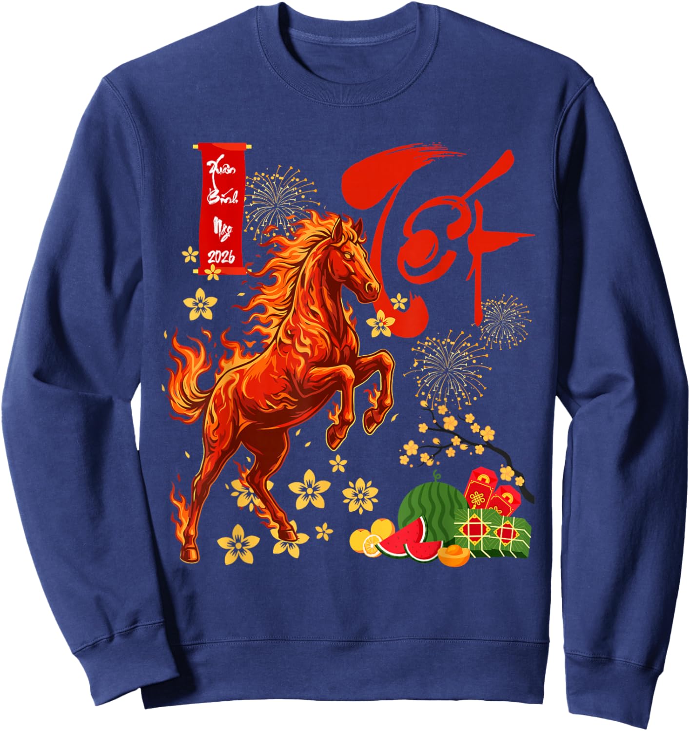 Year of The Horse Lunar Vietnamese New Year Fire Horse Sweatshirt - Sweatshirt | Navy