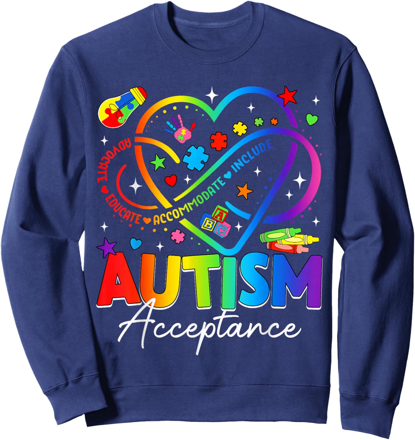 Autism Awareness Acceptance Heart Infinity Symbol Men Women Sweatshirt - Sweatshirt | Navy