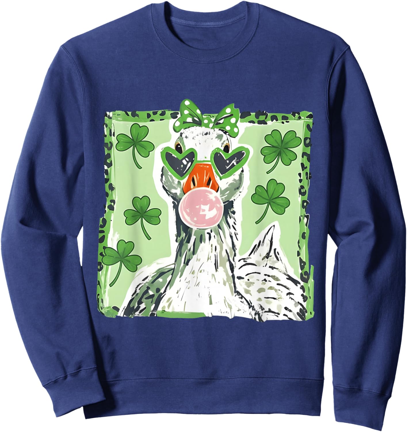 Leopard St Patrick's Day Goose Cute Goose Lover Cute Animal Sweatshirt - Sweatshirt | Navy