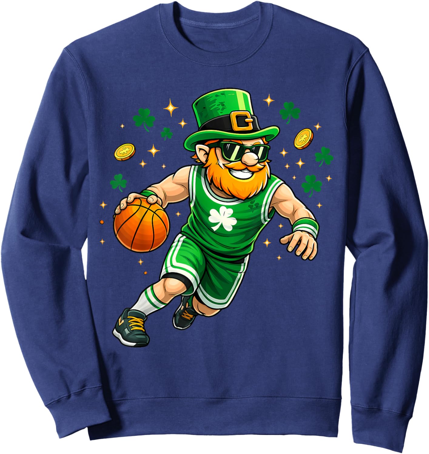 Leprechaun Play Basketball Funny St Patrick's Day Men Boys Sweatshirt - Sweatshirt | Navy