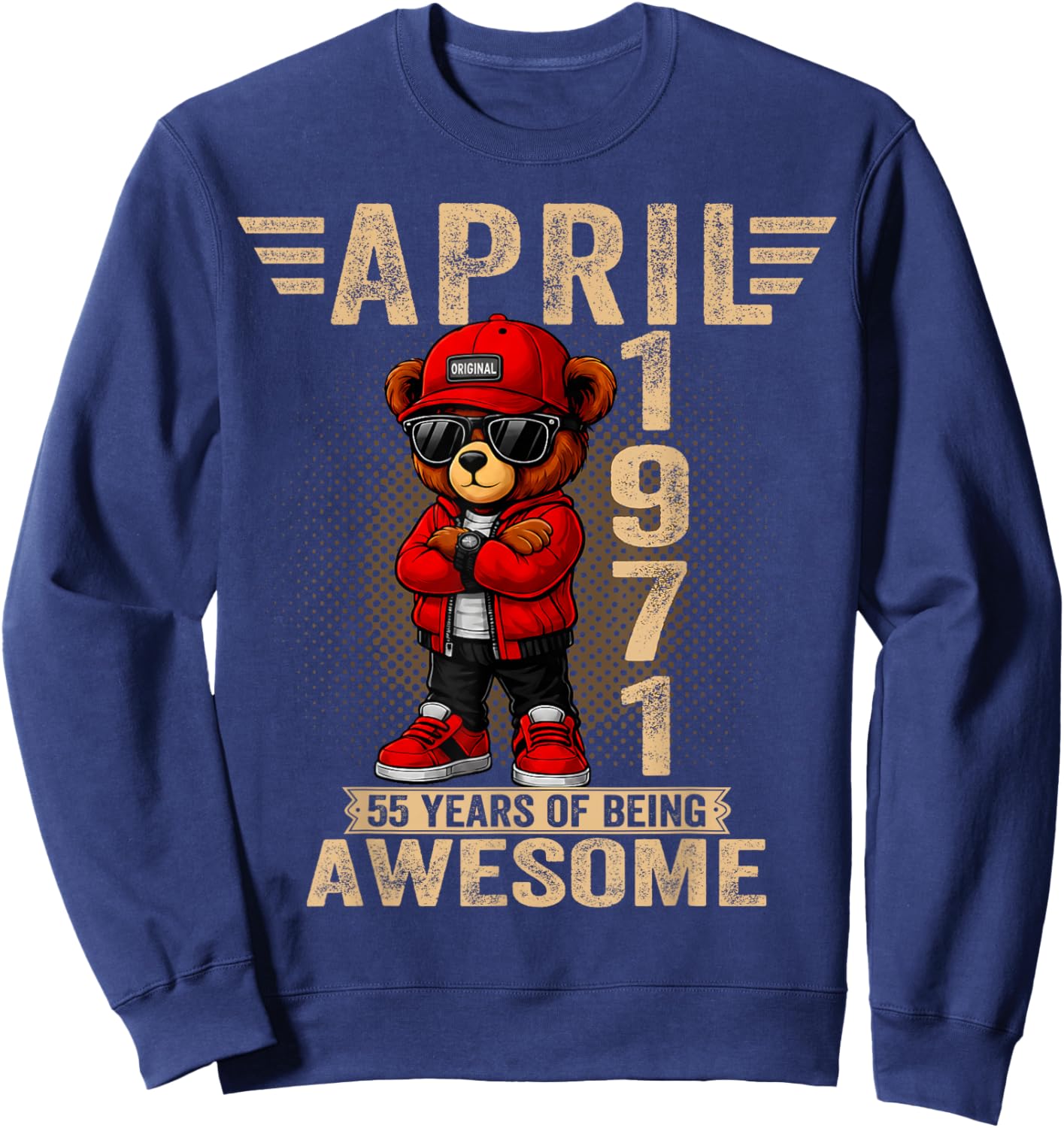 (ON Back) April 55th Birthday Men Women 1971 Teddy Bear Sweatshirt - Sweatshirt | Navy
