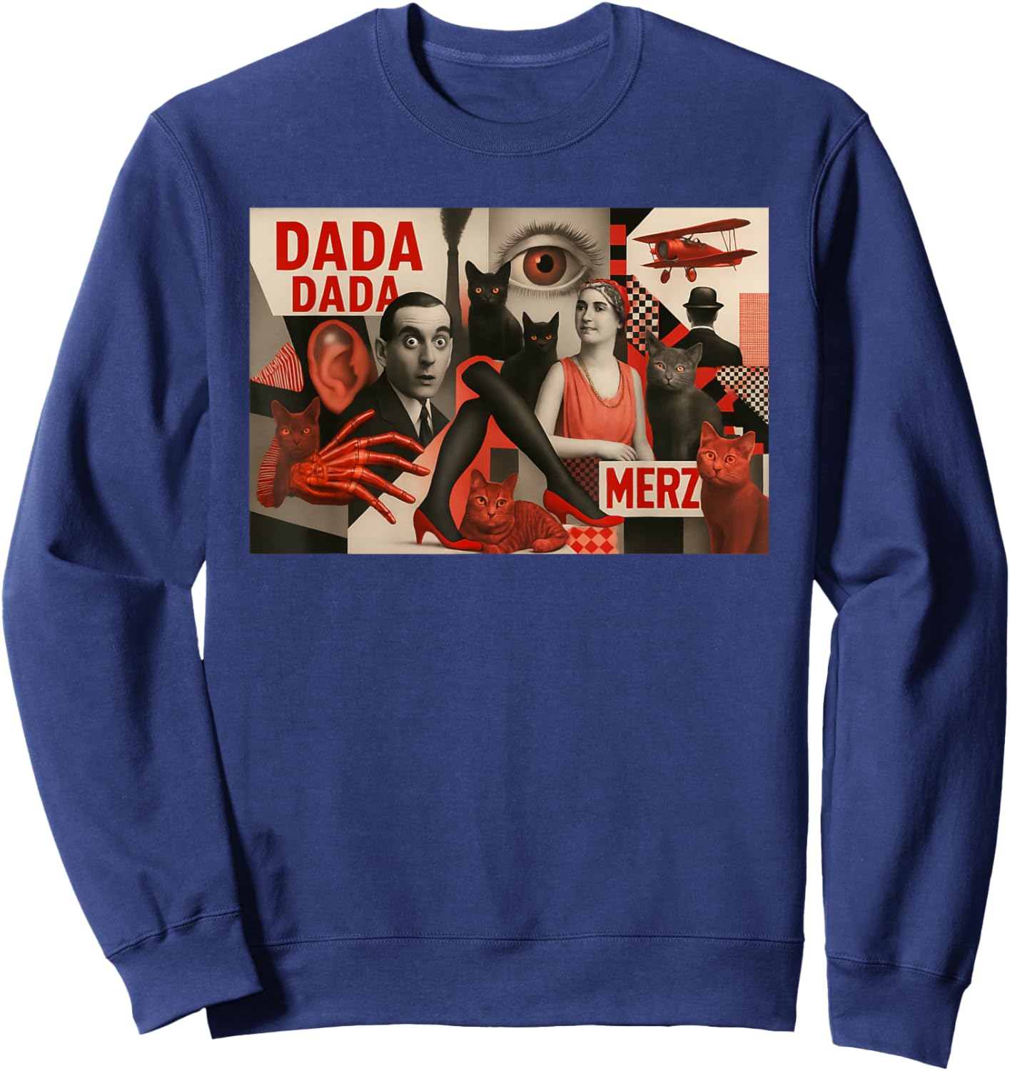 Dada Art Inspired Cat Illustration - Fun Cute Sweatshirt - Sweatshirt | Navy