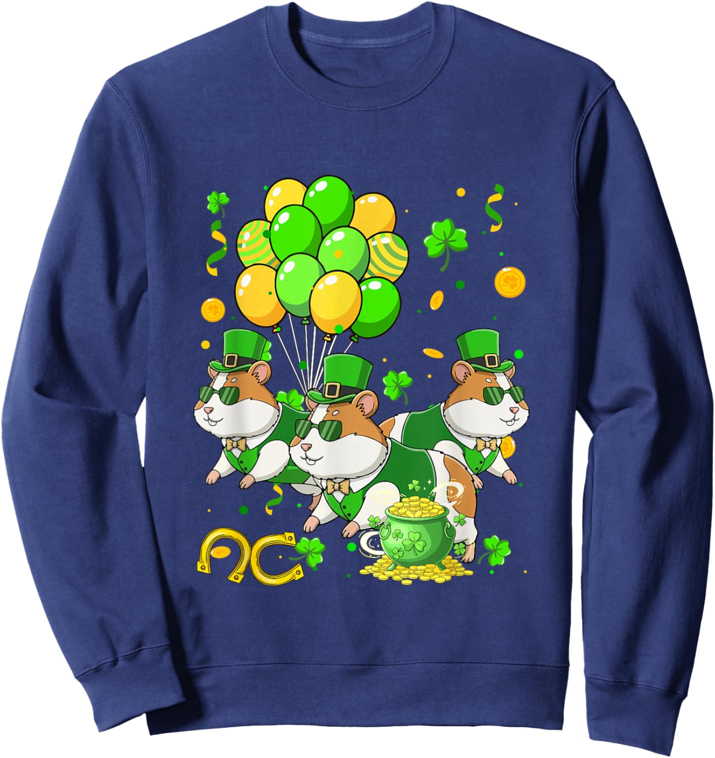 Three Cute Hamsters St. Patrick's Day Coin Shamrocks Irish Sweatshirt - Sweatshirt | Navy