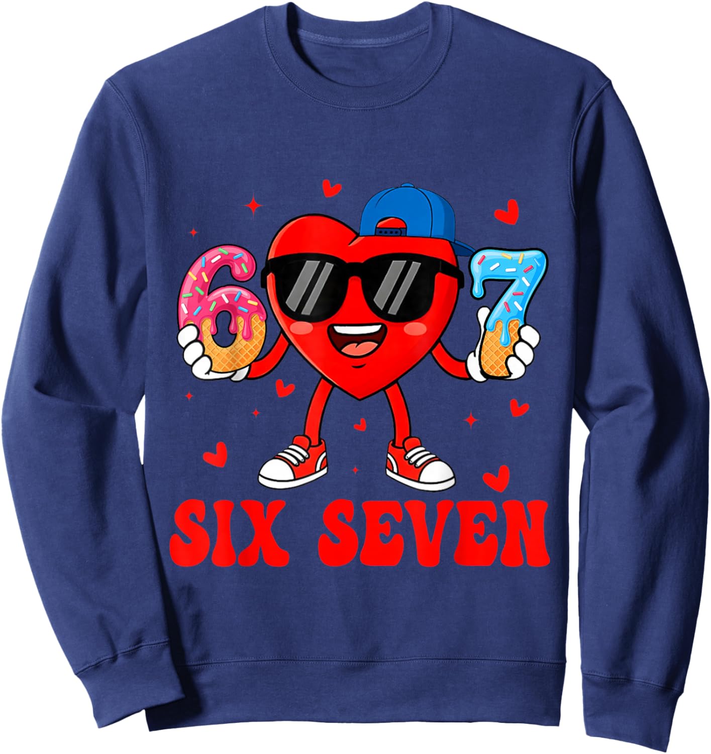 Funny Six Seven 67 6 7 Meme Heart Valentines Bro Kids Boys Sweatshirt - Sweatshirt | Navy
