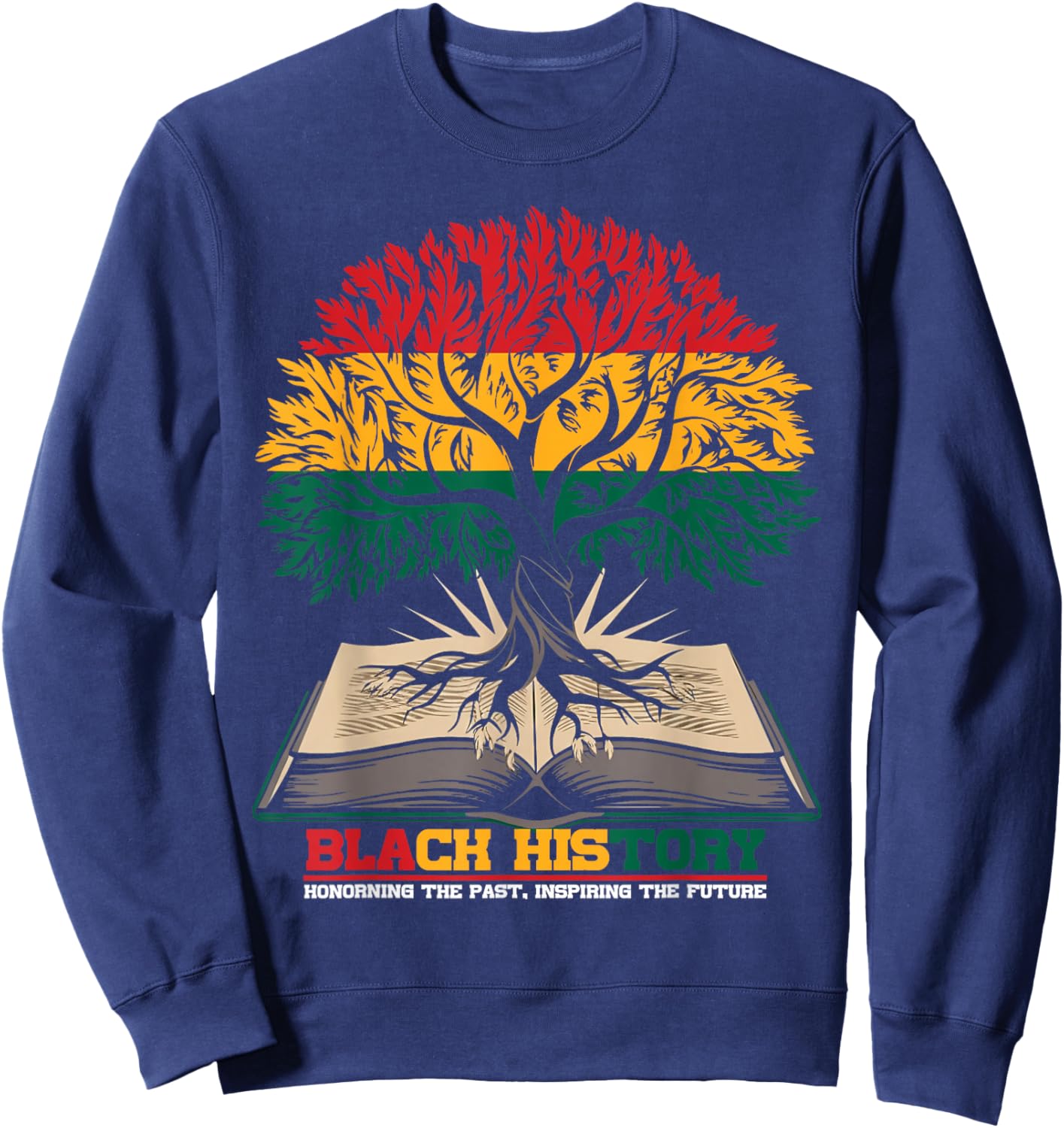 Retro Book and Tree Black History Month HBCU Educated Sweatshirt - Sweatshirt | Navy