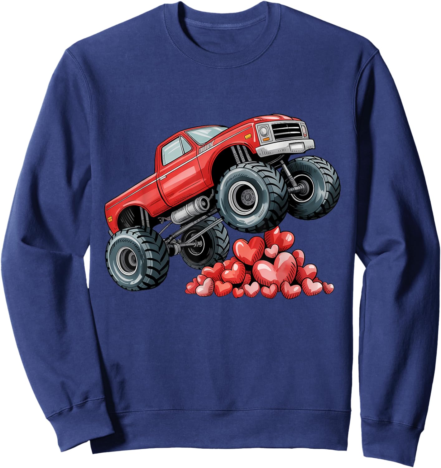 Valentines Day Monster Truck Hearts for Teens Boys Girls Kid Sweatshirt - Sweatshirt | Navy