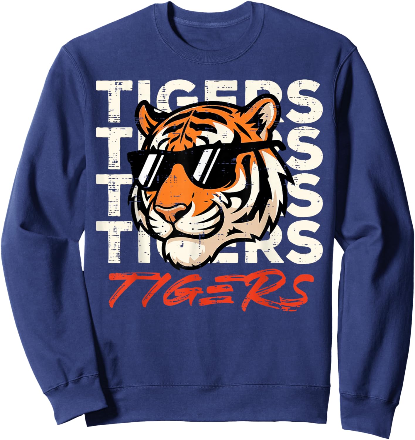 Tiger Sunglasses Retro Men Women Boys Girls Youth Teen Kids Sweatshirt - Sweatshirt | Navy