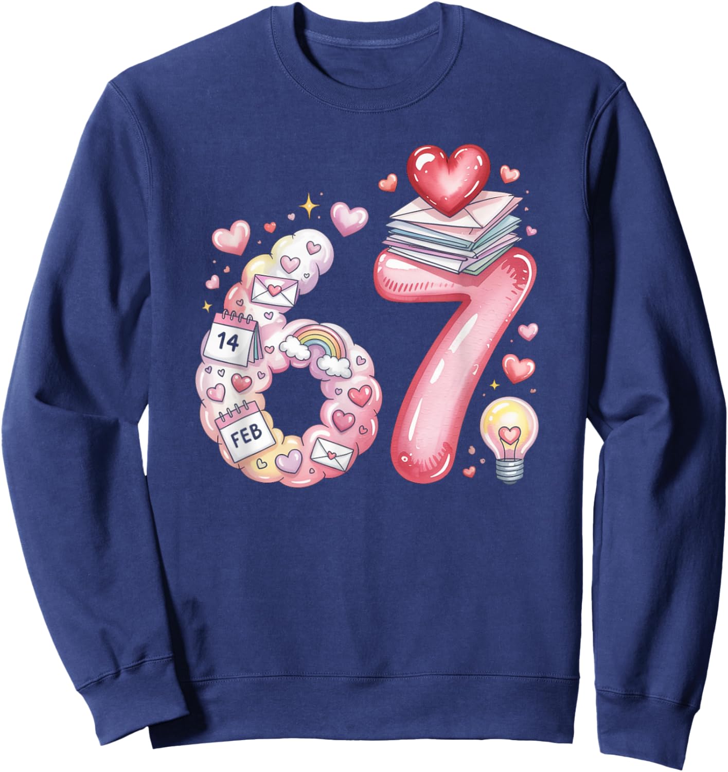 Cute 67 Hearts Number Six Seven Valentines Day Love Women Sweatshirt - Sweatshirt | Navy