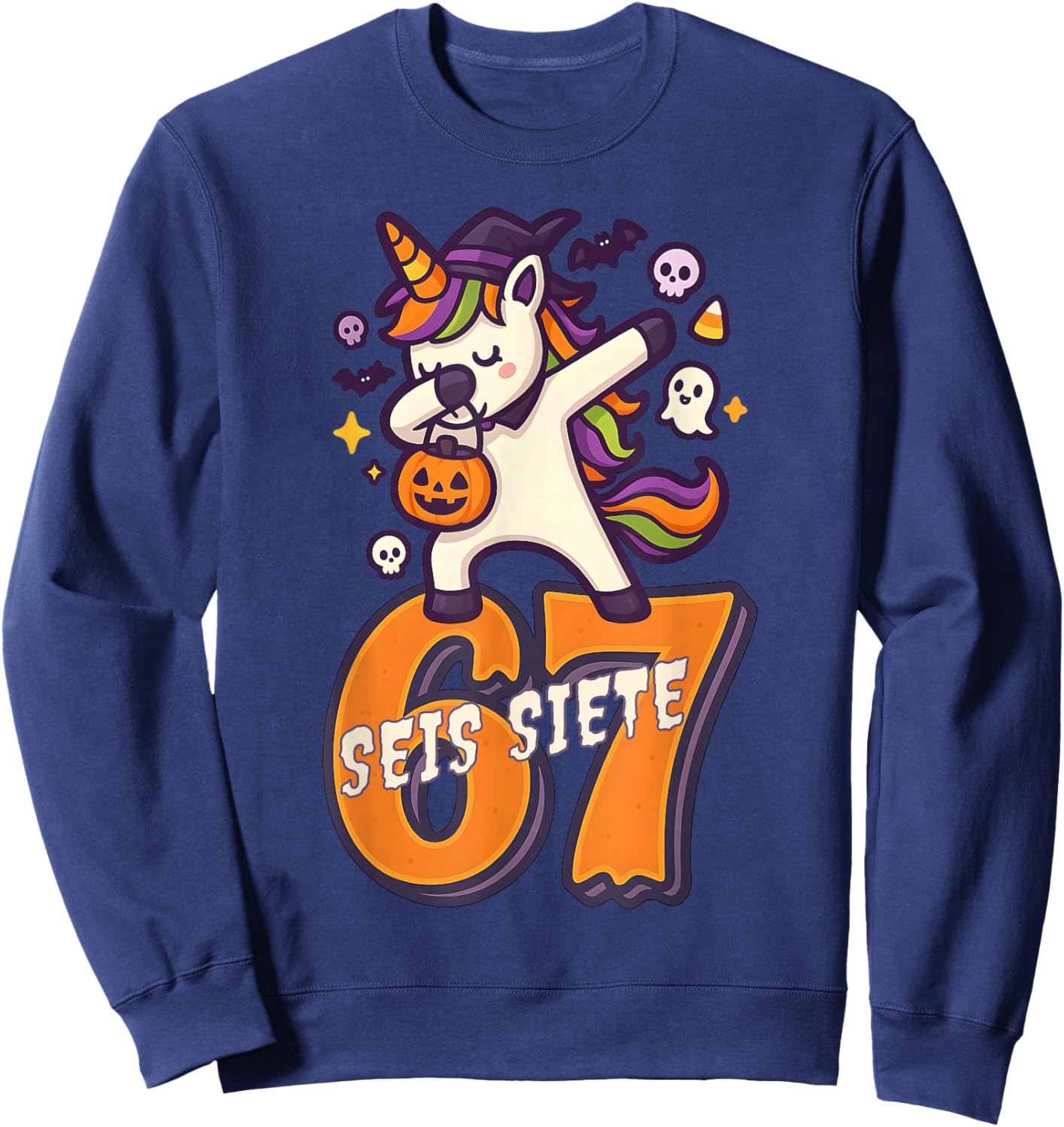SEIS Siete Spanish Halloween 67 Boys Kids Six Seven Espanol Sweatshirt - Sweatshirt | Navy