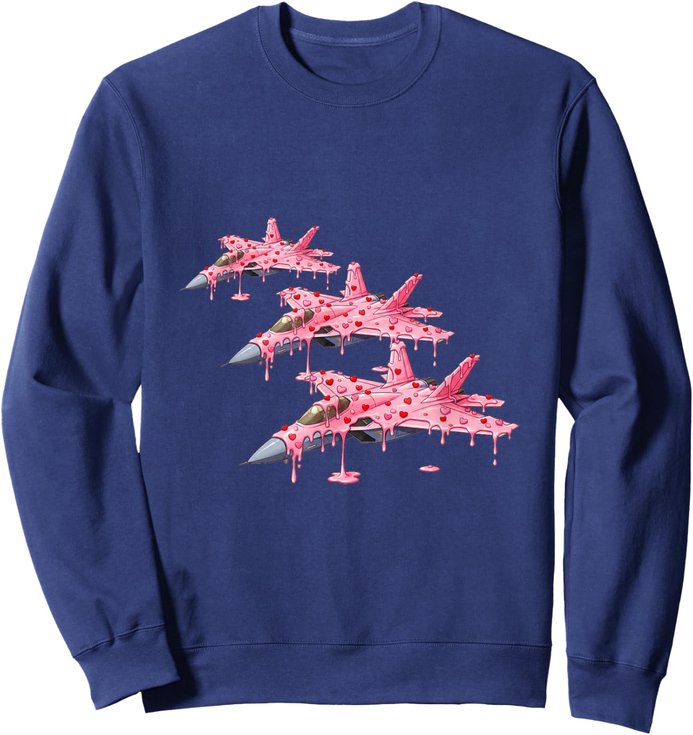 Fighter Jet Plane Valentines Day Ice Cream Drip Heart Boys Sweatshirt - Sweatshirt | Navy