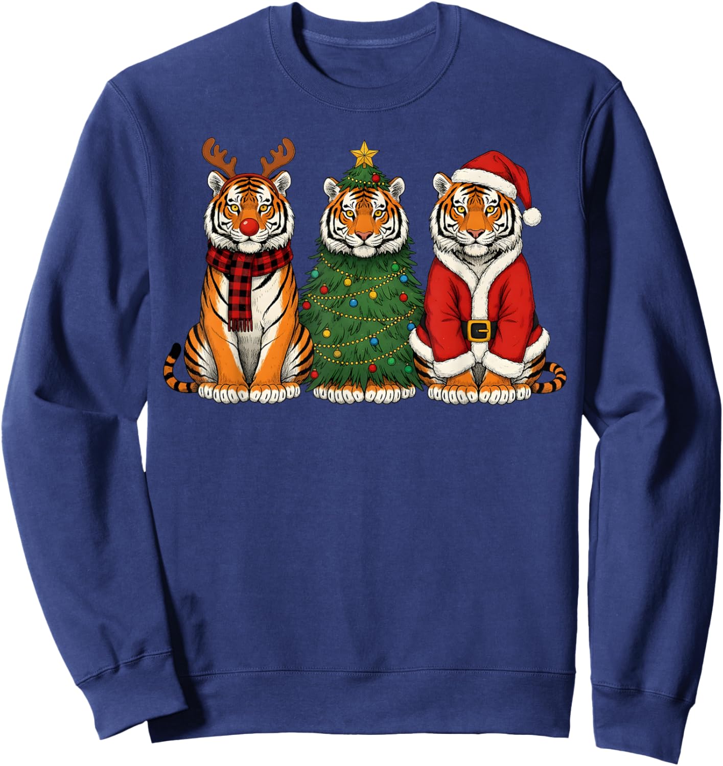 Retro Christmas Tiger Santa Reindeer Safari Animal Sweatshirt - Sweatshirt | Navy
