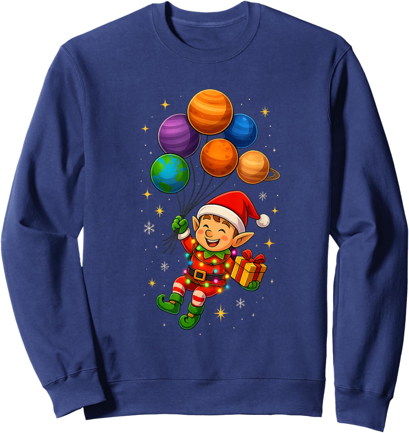 Funny Elf Astronaut with Planets Christmas Pjs for Spaceman Sweatshirt - Sweatshirt | Navy