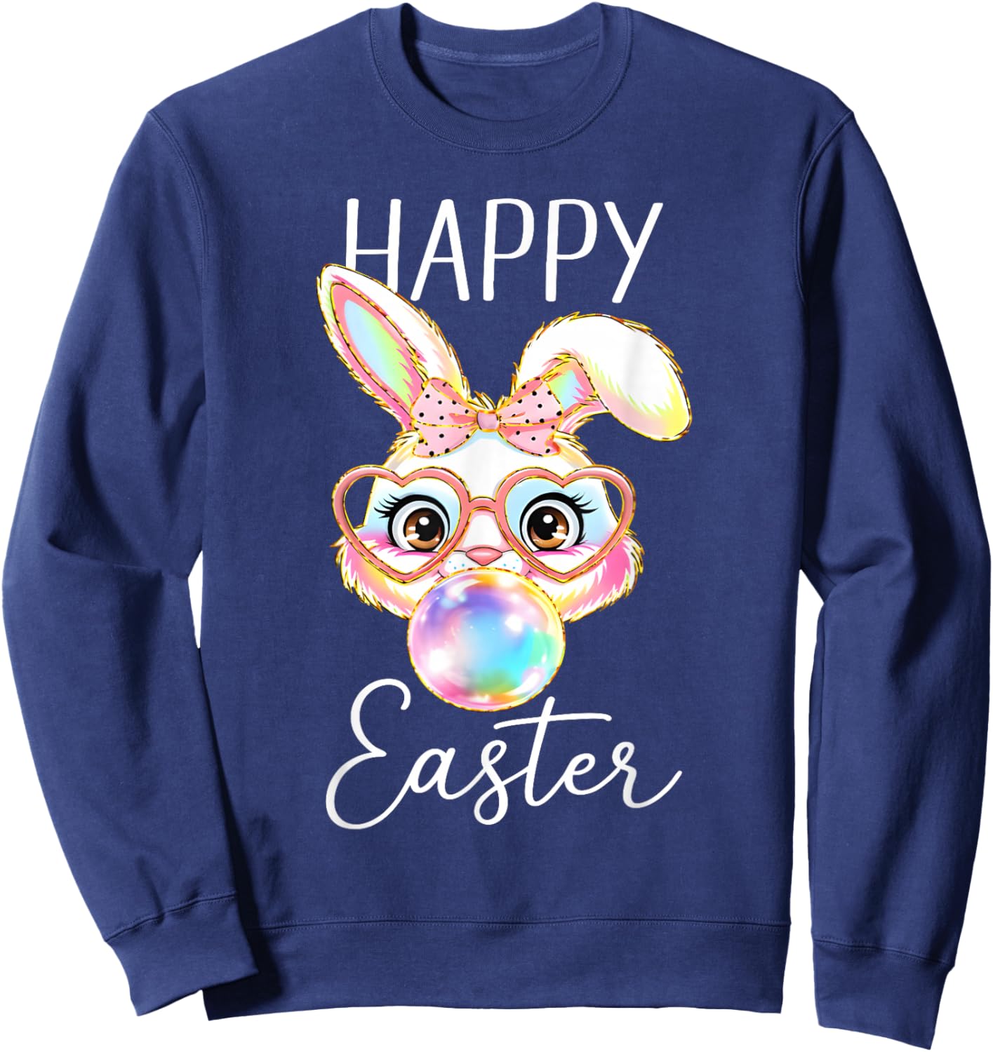 Happy Easter Bunny Rabbit Face Funny Easter Day Women Girls Sweatshirt - Sweatshirt | Navy