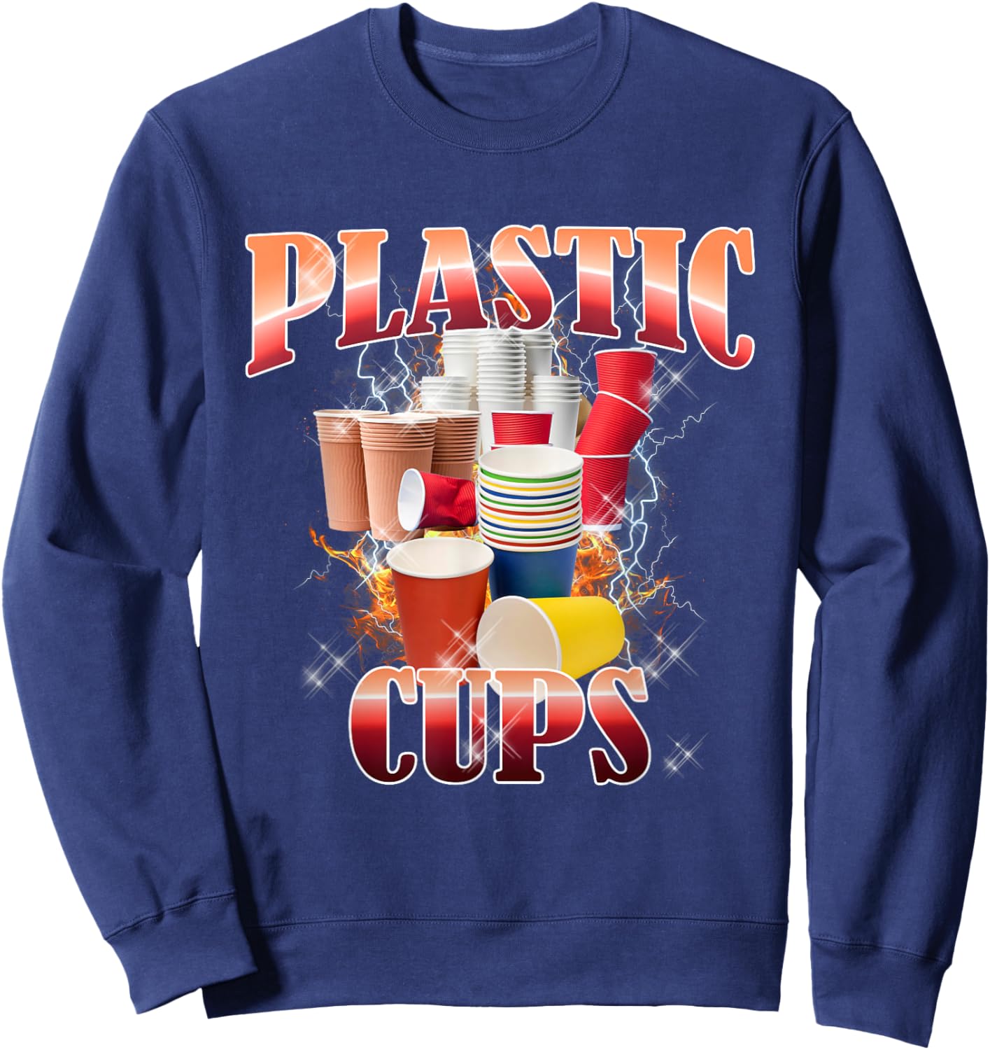 Thanksgiving Plastic Cups Bootleg 90's Rap Rock Vintage Sweatshirt - Sweatshirt | Navy