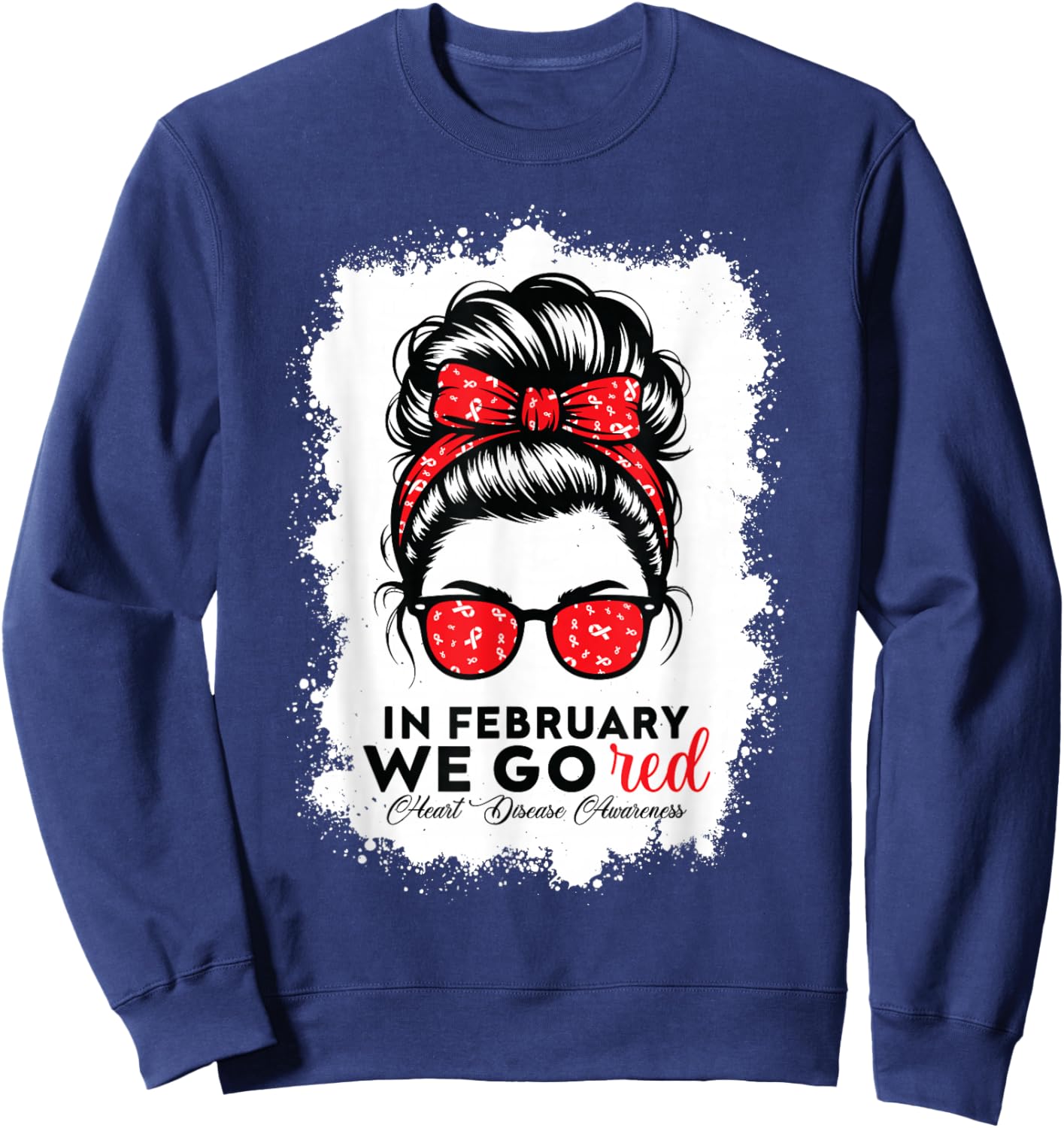 Go Red for American Women Heart Disease Awareness Messy Bun Sweatshirt - Sweatshirt | Navy