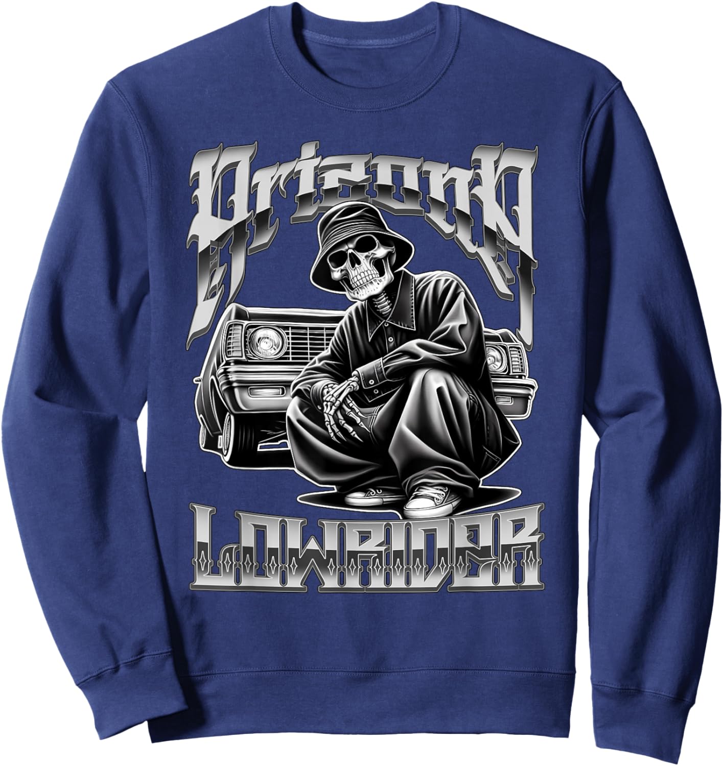 Arizona Low-Rider Chicano Tattoo Art Cholo Skeleton Sweatshirt - Sweatshirt | Navy