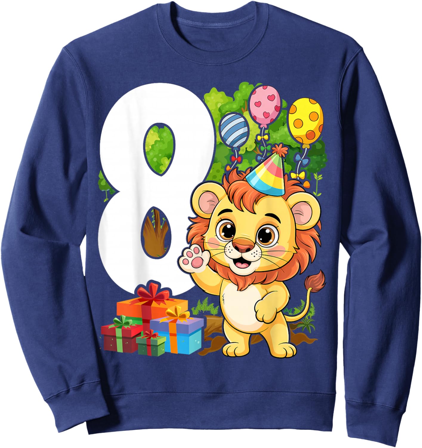 8th Lion Birthday Party 8 Year Old Lions Sweatshirt - Sweatshirt | Navy
