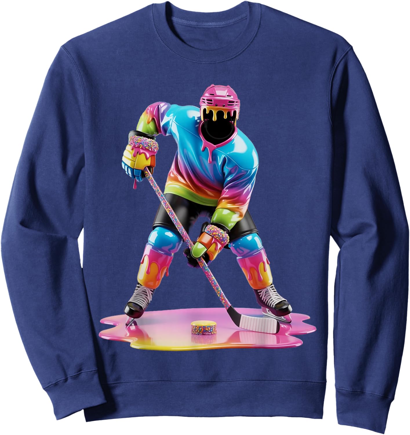 Tie Dye Hockey Drip Boys Youth Kid Ice Cream Dripping Hockey Sweatshirt - Sweatshirt | Navy