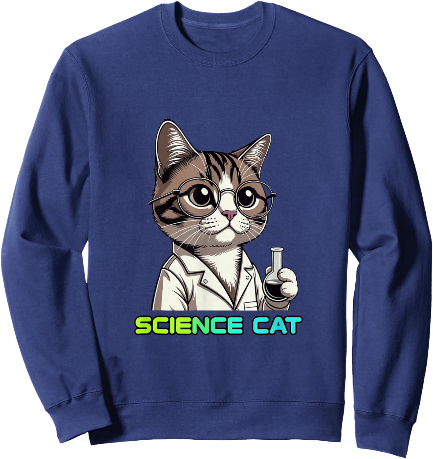 Cute Scientist Cat Laboratory Science Cartoon Sweatshirt - Sweatshirt | Navy