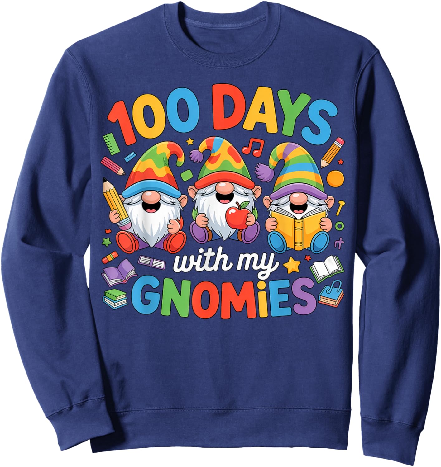 Teacher Kids Gnome 100 Days of School Sweatshirt - Sweatshirt | Navy