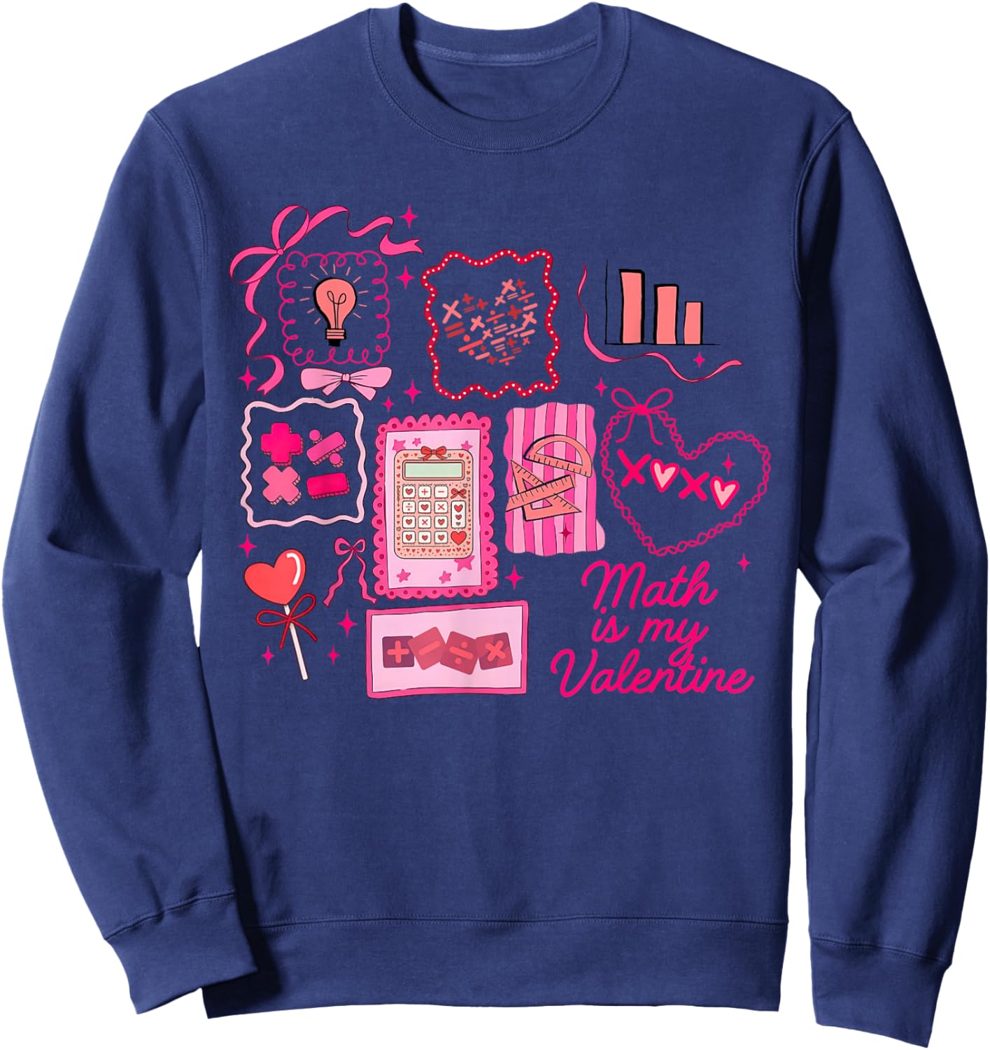 Pink Stamp Math is My Valentine Mathletics Algebra Teacher Sweatshirt - Sweatshirt | Navy