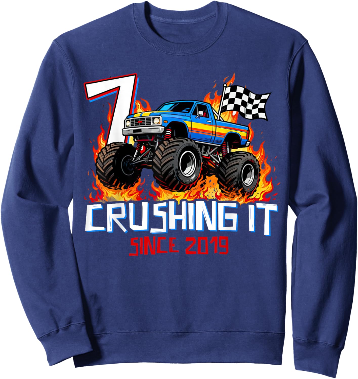 Crushing It Since 2019 Seven 7th Birthday Boys 7 Years Old Sweatshirt - Sweatshirt | Navy