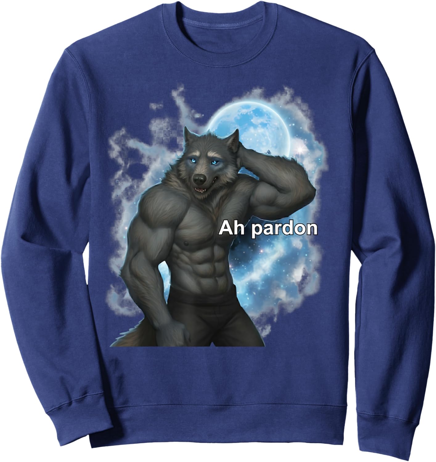 Alpha Wolf Funny Meme Ah Pardon Brainrot Sweatshirt - Sweatshirt | Navy