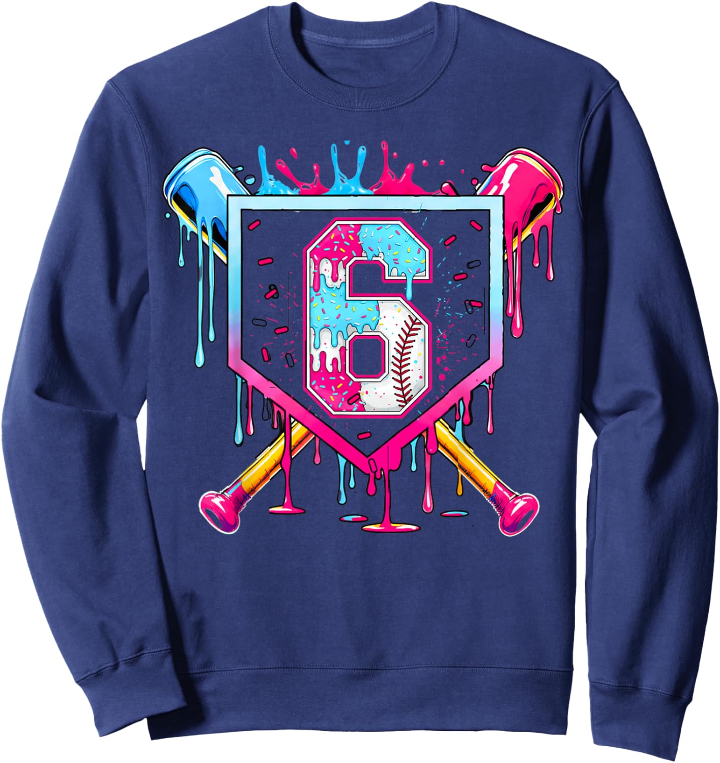 6th Birthday Boys Baseball Ice Cream Drip Bday Boys Baseball Sweatshirt - Sweatshirt | Navy