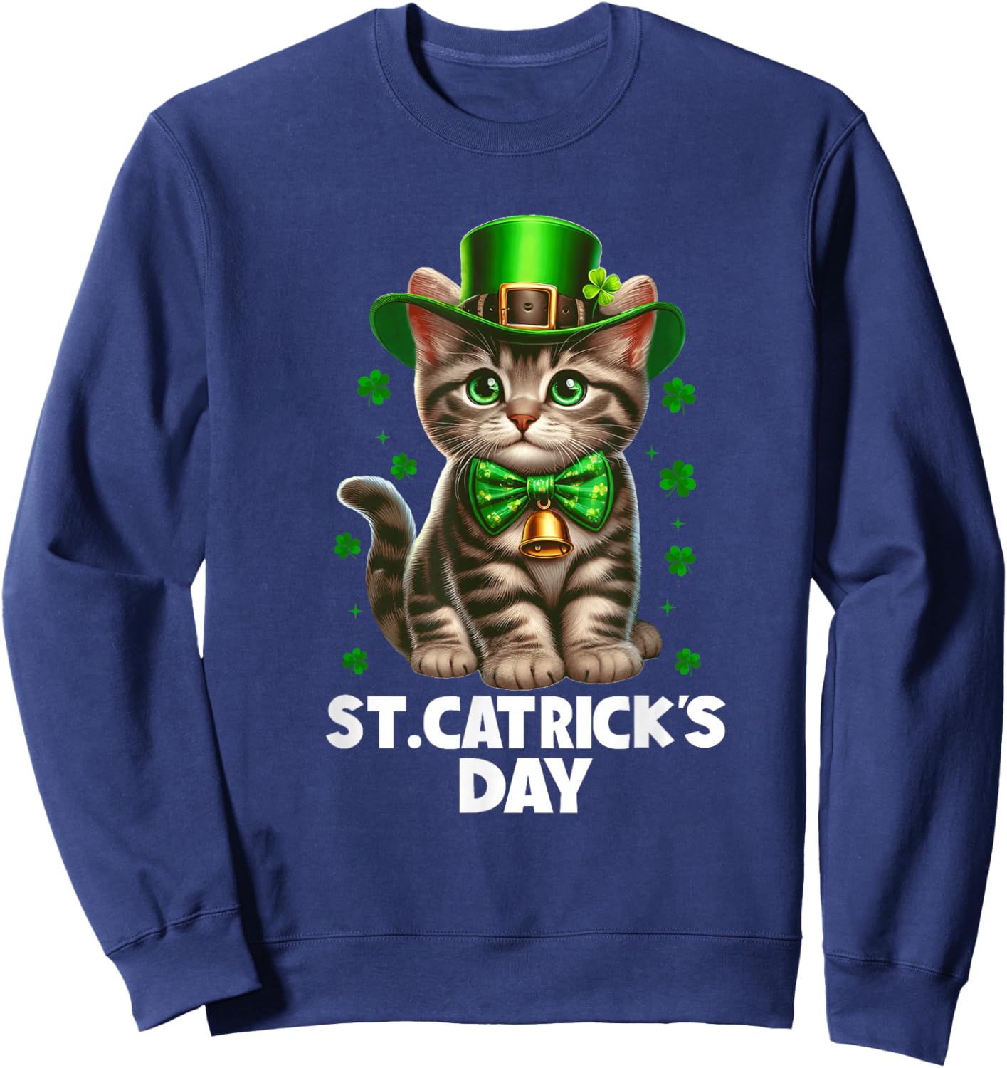 St Patricks Catricks Day Cats Saint Pattys Women Girls Kids Sweatshirt - Sweatshirt | Navy