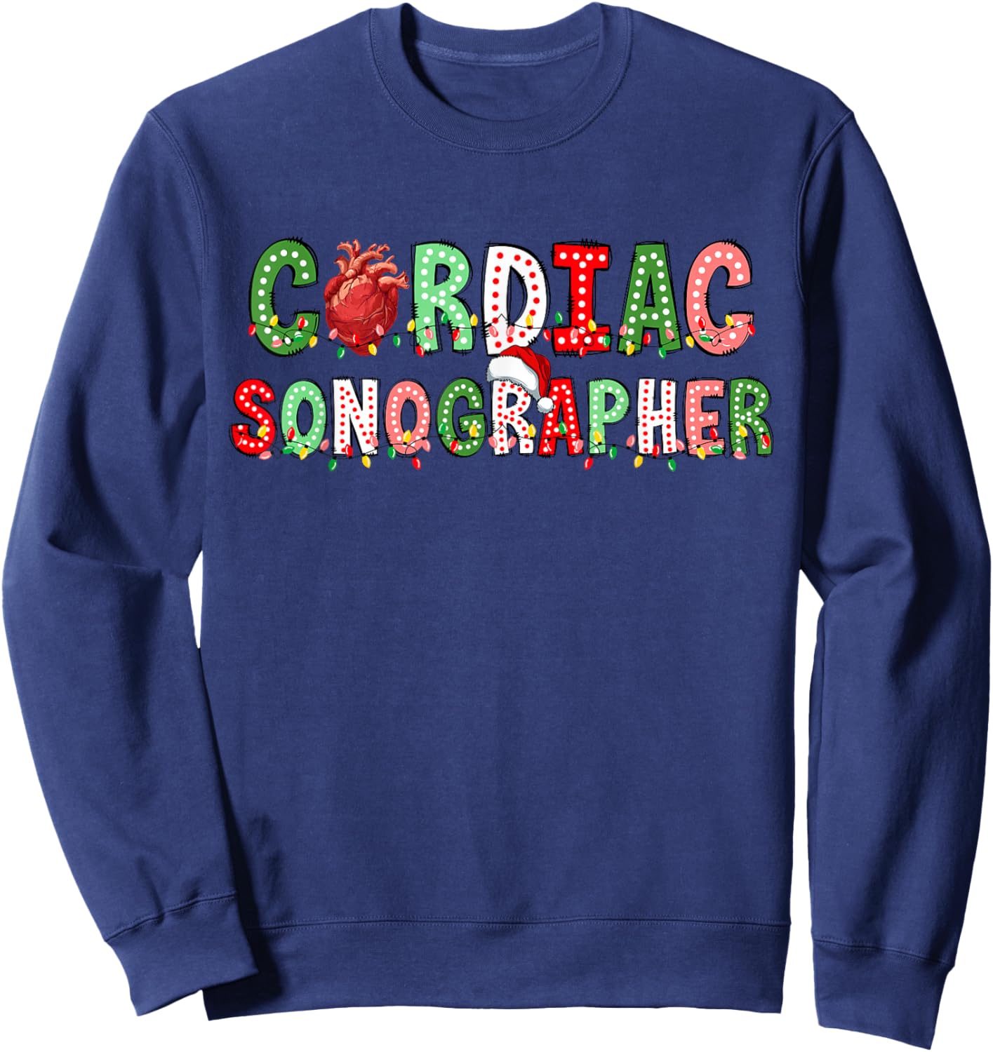 Cardiac Sonographer Christmas Lights Echocardiogram CVICU Sweatshirt - Sweatshirt | Navy