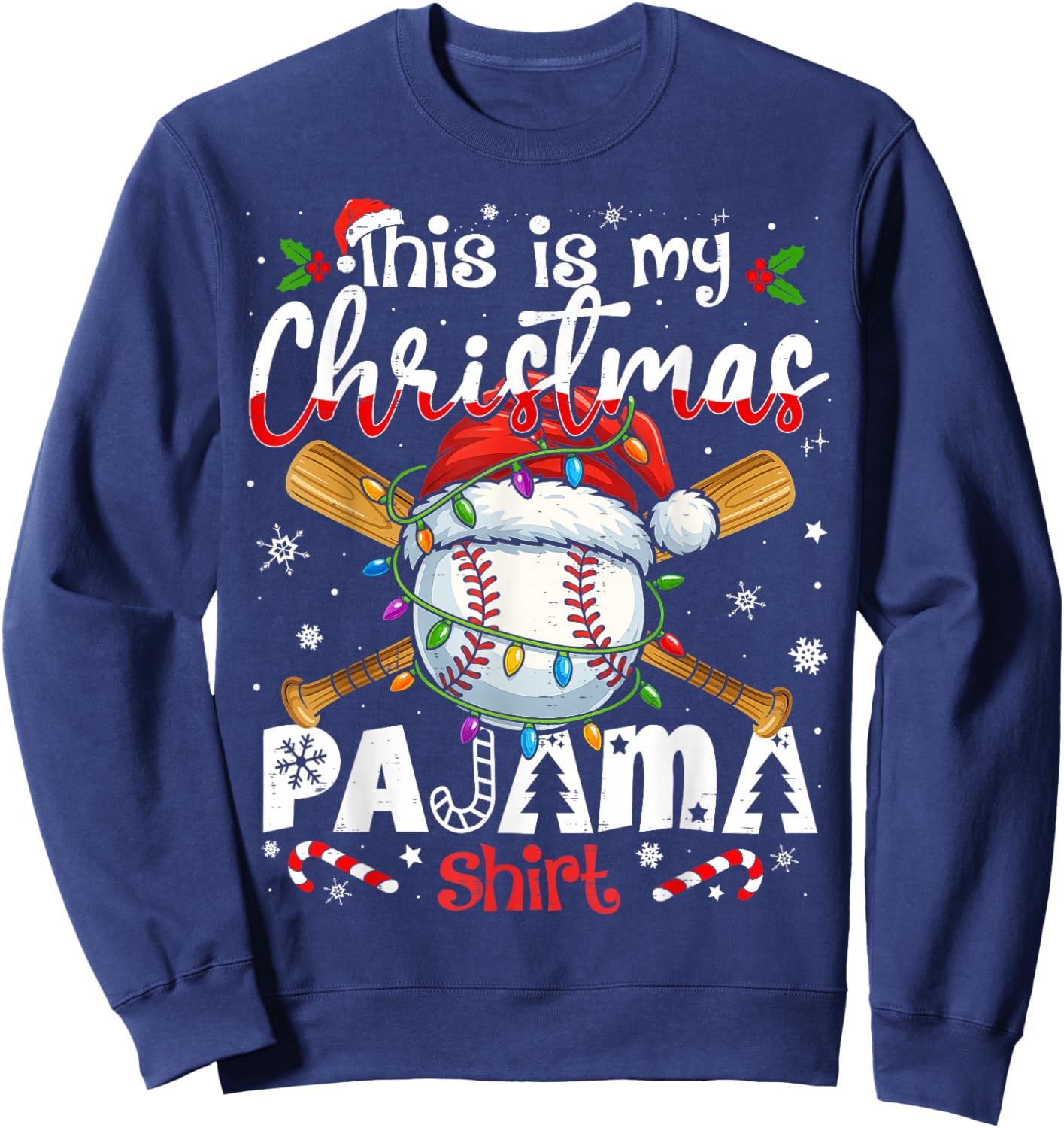 This is My Christmas Pajama Shirt Baseball Xmas PJs Boys Men Sweatshirt - Sweatshirt | Navy