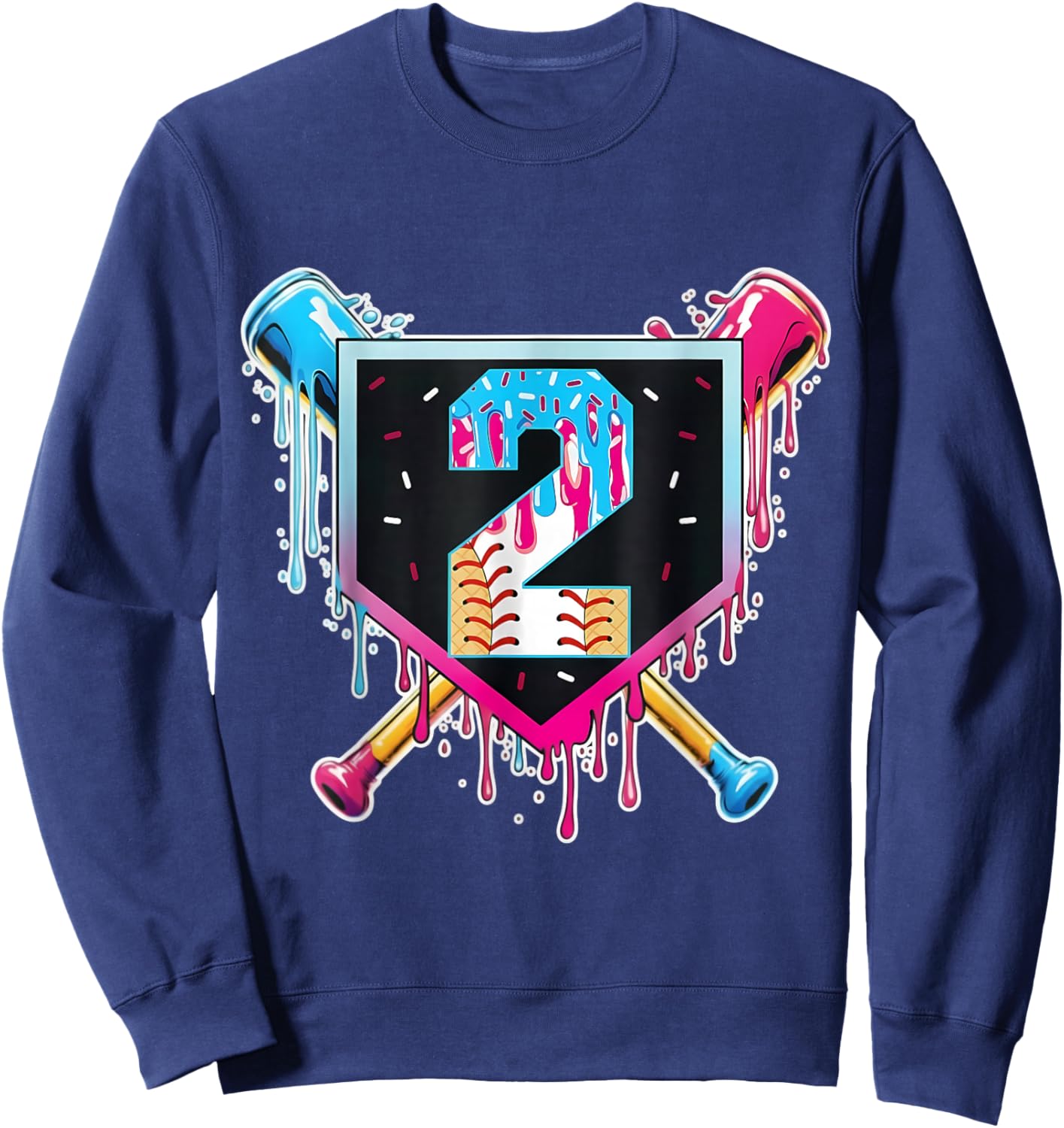 Baseball 2 Year Old Boy Ice Cream Drip 2nd Birthday Player Sweatshirt - Sweatshirt | Navy