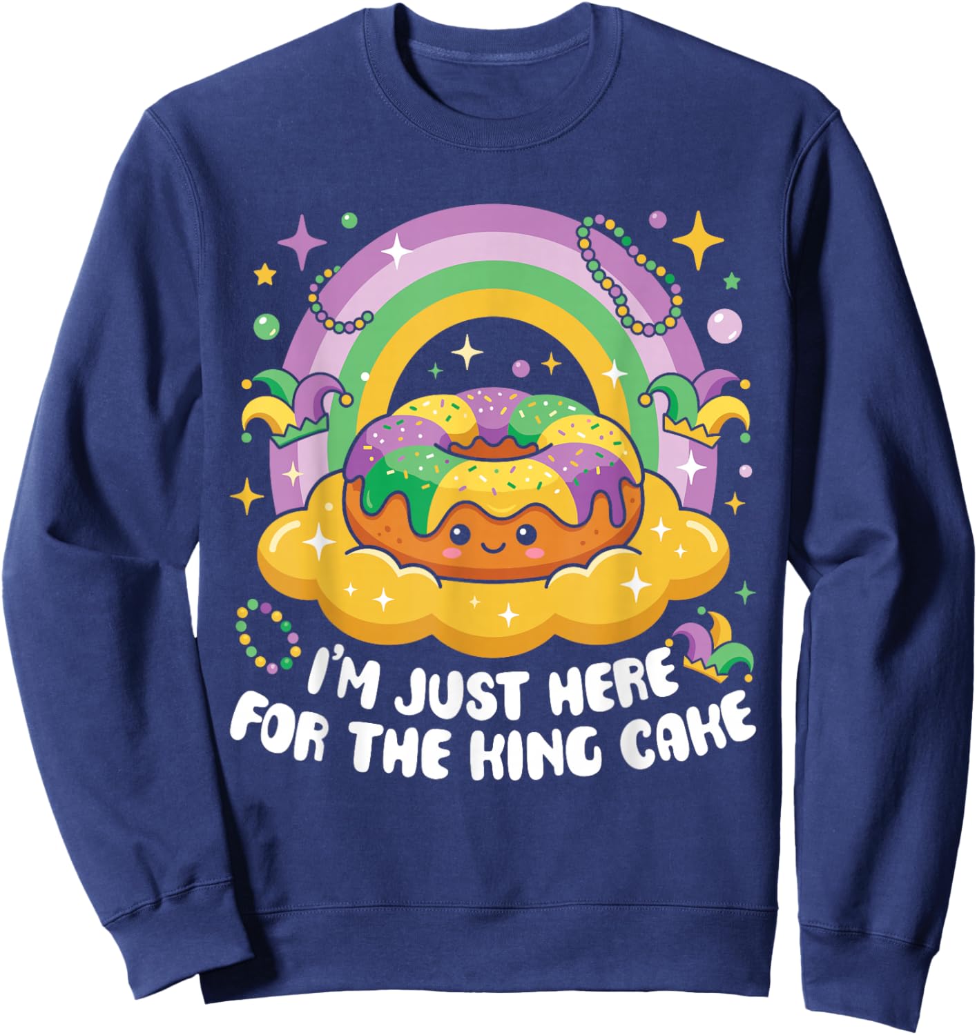 I'm Just Here for The King Cake Mardi Gras Kawaii Kids Sweatshirt - Sweatshirt | Navy