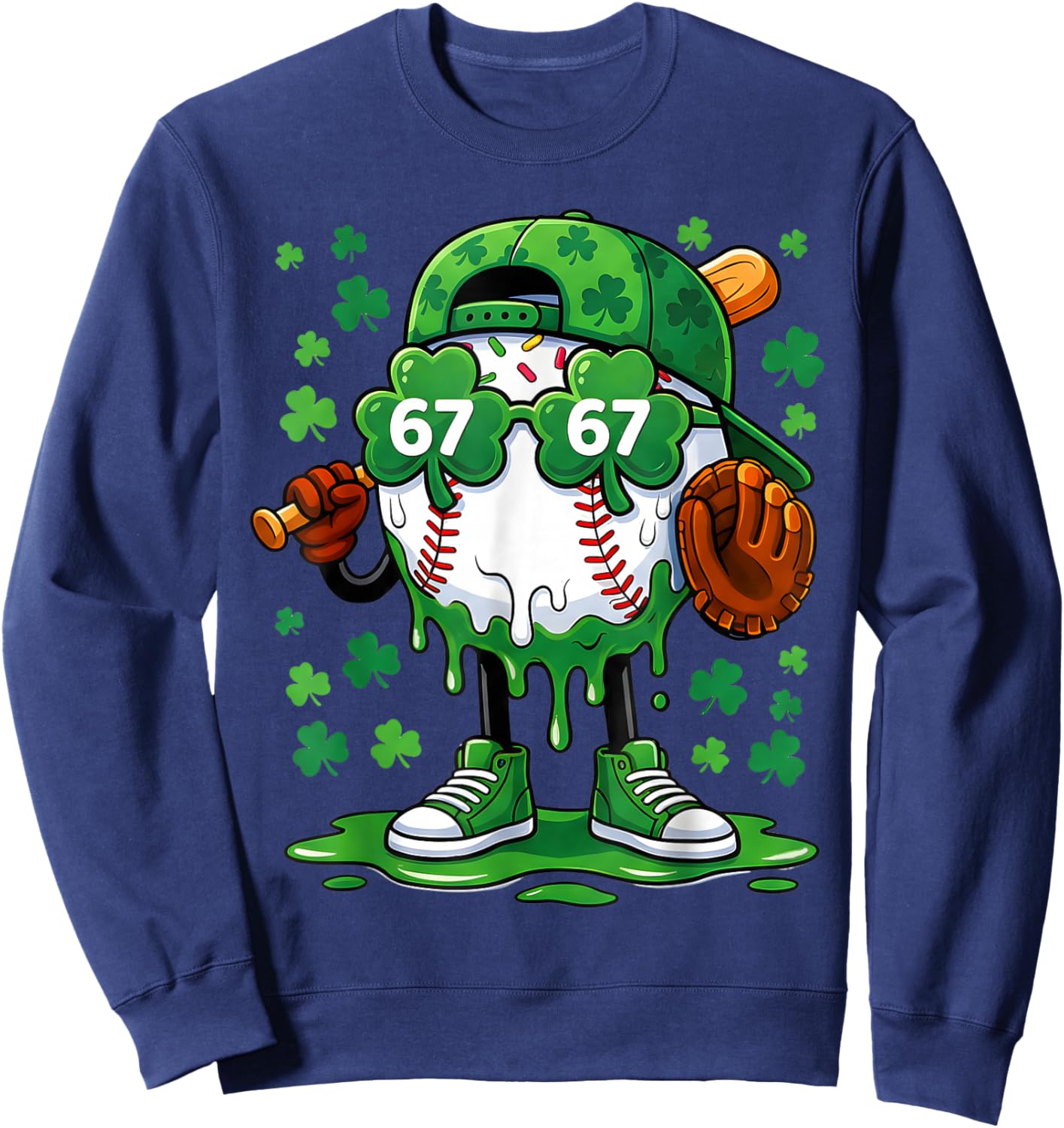Funny 67 Baseball Drip St Patricks Day Shamrock Green Sweatshirt - Sweatshirt | Navy