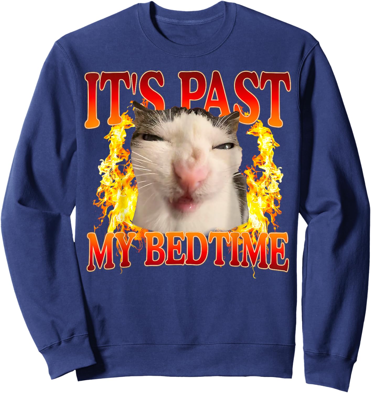 Funny Cat Meme It's Past My Bedtime Humor Men Women Sweatshirt - Sweatshirt | Navy