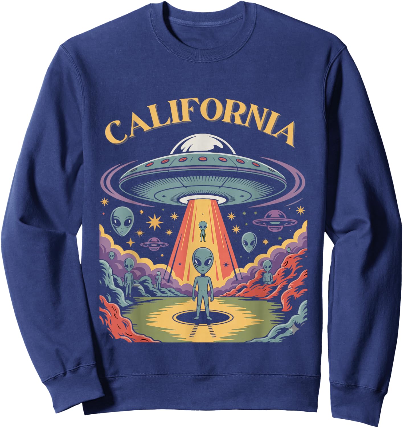 California Alien UFO Abduction Retro Sci-Fi Art Sweatshirt - Sweatshirt | Navy