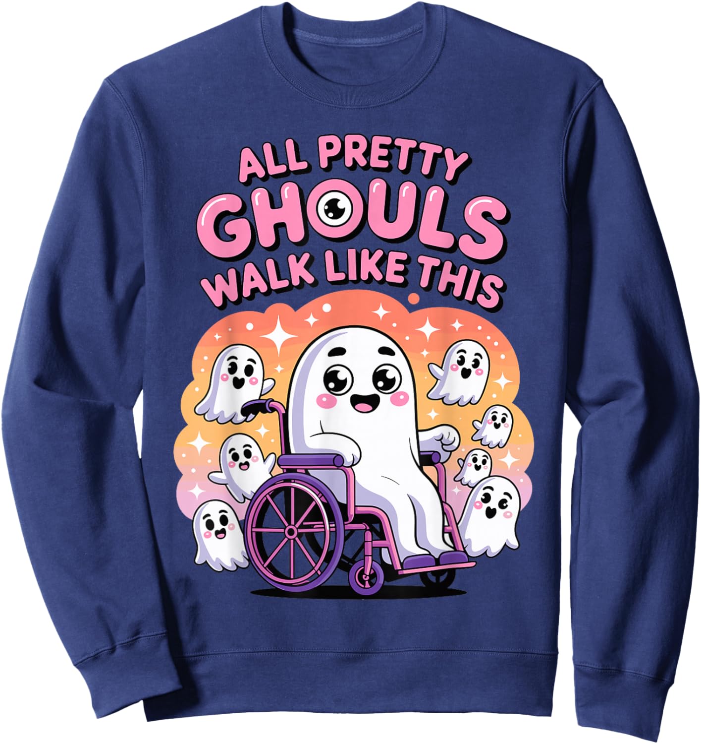 Halloween Wheelchair Costume Handicap Joke Ghouls Walk Like Sweatshirt - Sweatshirt | Navy