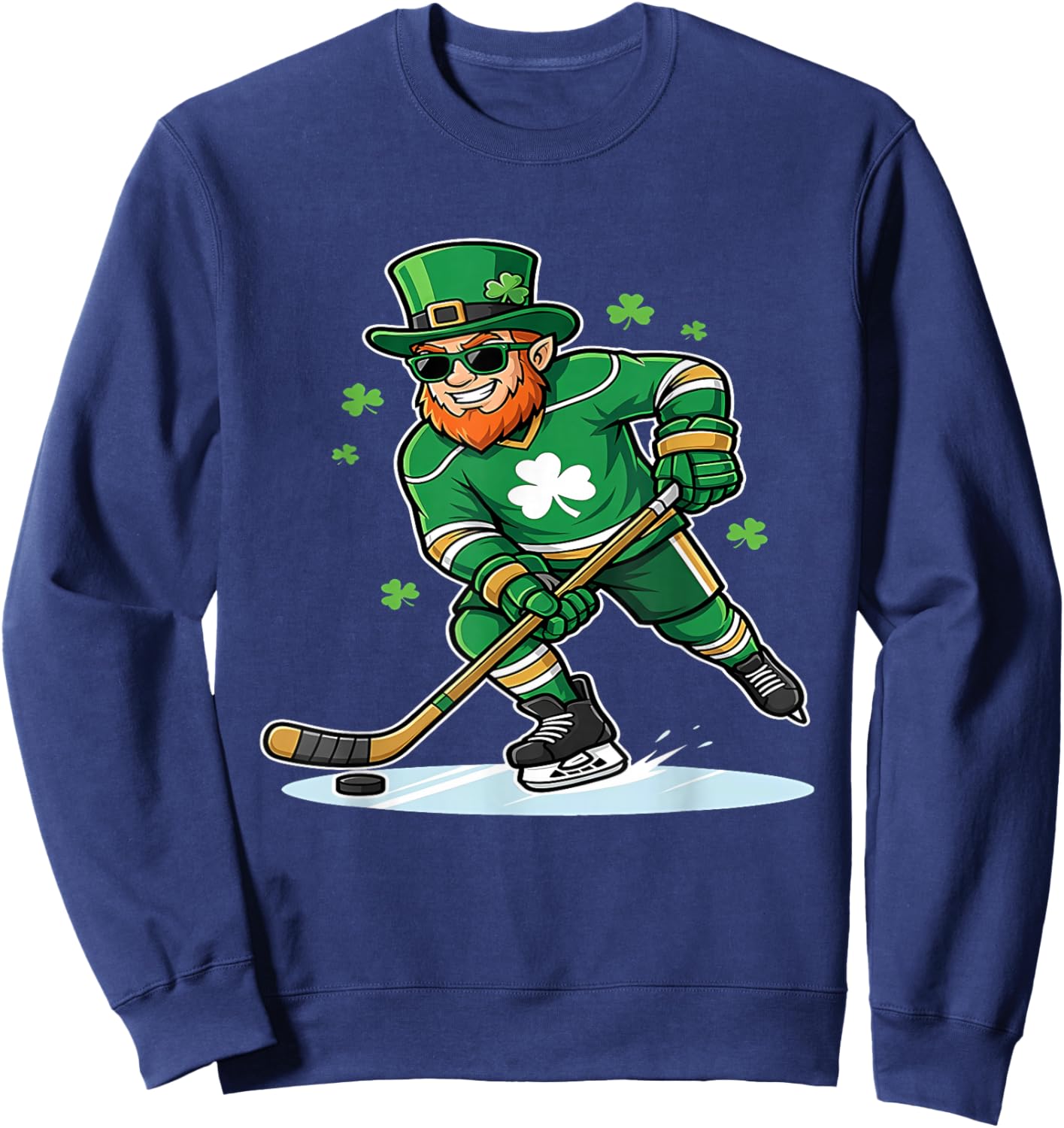 St Patricks Day Ice Hockey US Flag Saint Paddys Men Boys Kid Sweatshirt - Sweatshirt | Navy